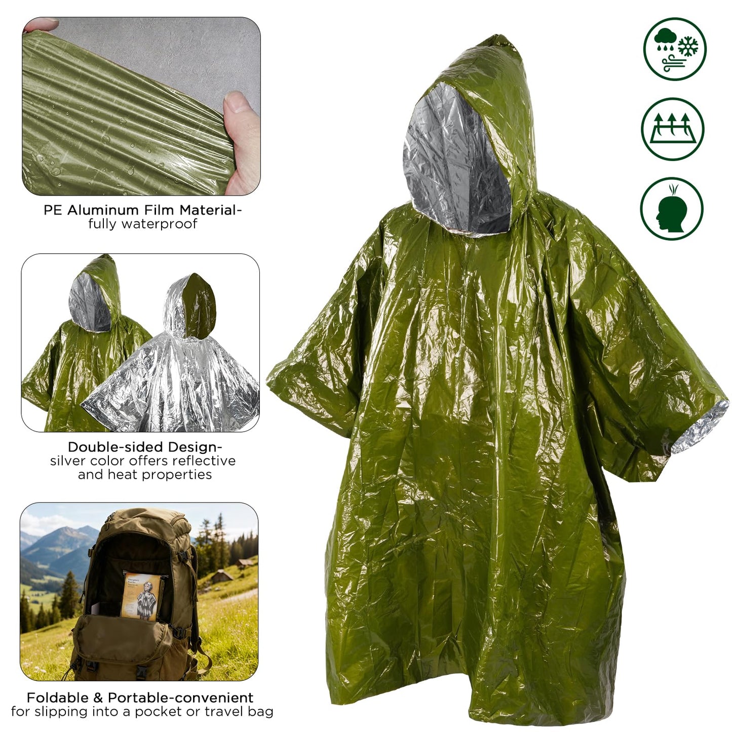 E EASTSTORM Thermal Tarp Survival Shelter Insulated Blanket Reflective 4×7 Ft, All-Weather Space Blankets Emergency Foil Mylar Thermal Blanket for Outdoor Car, Camping, Hiking and Shelter - Green