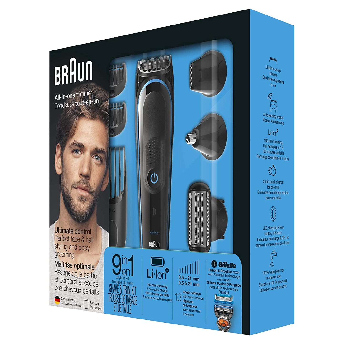 The Braun Multi grooming kit MGK5080 is the ultimate 9-in-1 head-to-toe trimmer