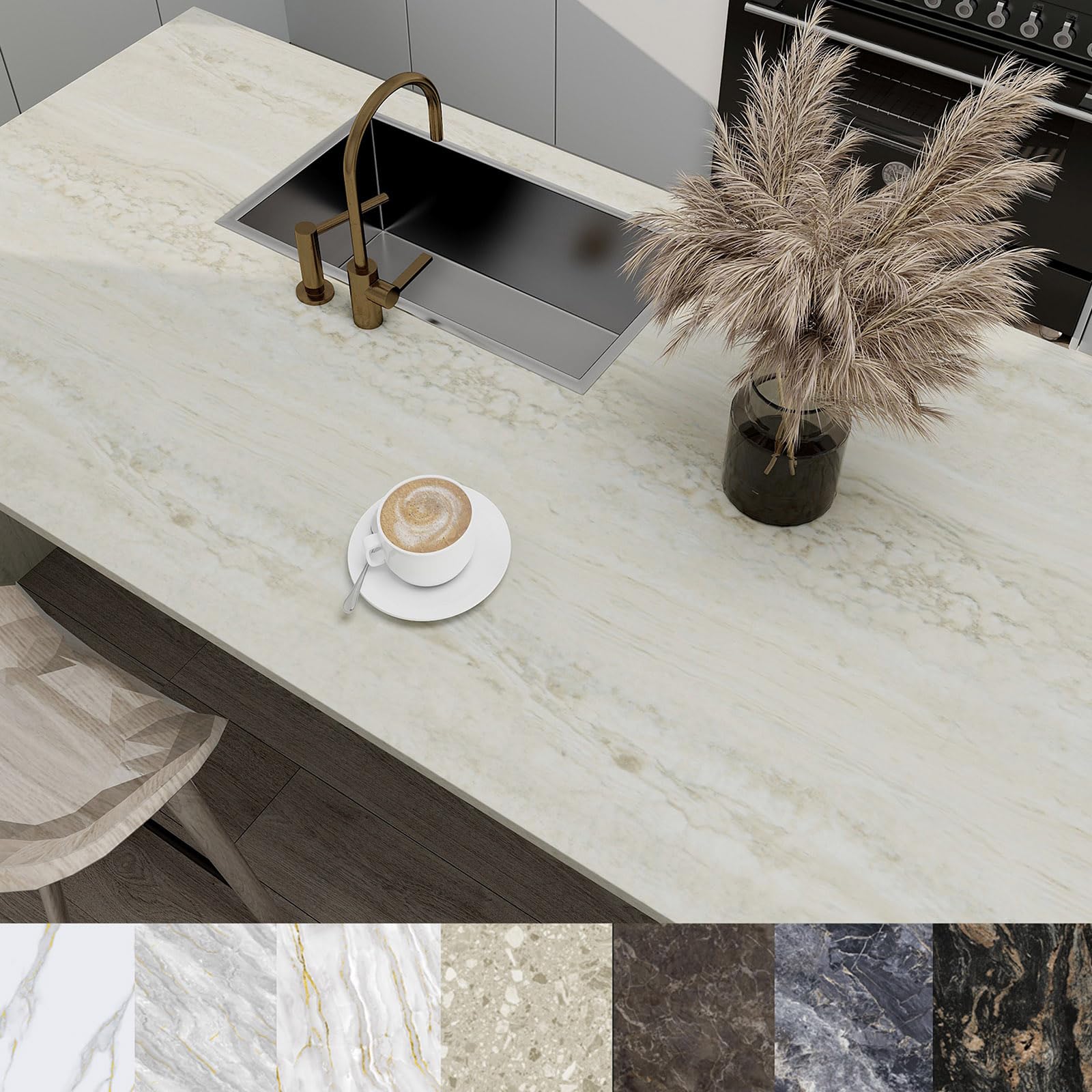 PHINILUX Marble Contact Paper for Countertops Cover - 15.7" X 118" Beige Travertine Peel and Stick Wallpaper - Removable Self Adhesive Thick Granite Vinyl Film Roll - Medaid International