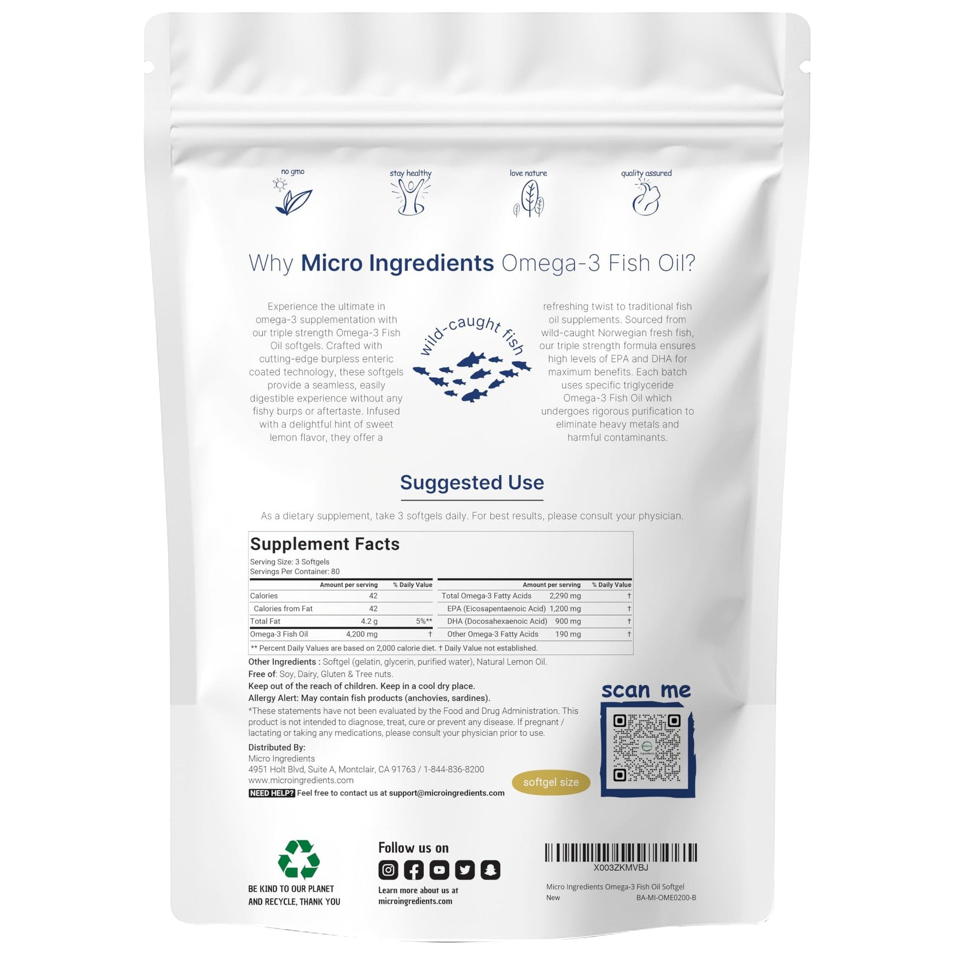 Micro Ingredients Triple Strength Omega 3 Fish Oil Supplements 4200mg Per Serving, 240 Softgels – Lemon Flavored – Burpless | EPA 1200mg + DHA 900mg | Deep Sea Fish - Medaid International