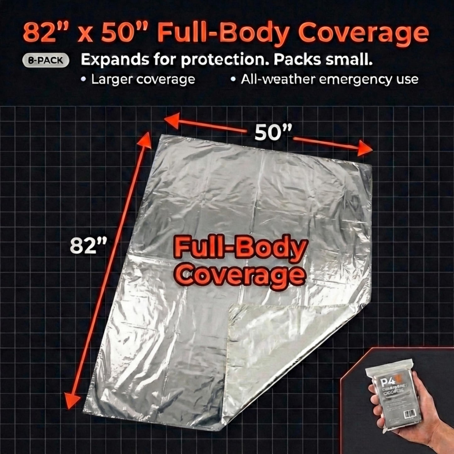 PREPARED4X 8-Pack Mylar Emergency Blanket - Mylar Blankets Survival Thick Reusable - Waterproof, Rip, and Tear Resistant Survivalist Gear - Emergency Thermal Blanket for Outdoors (Silver)