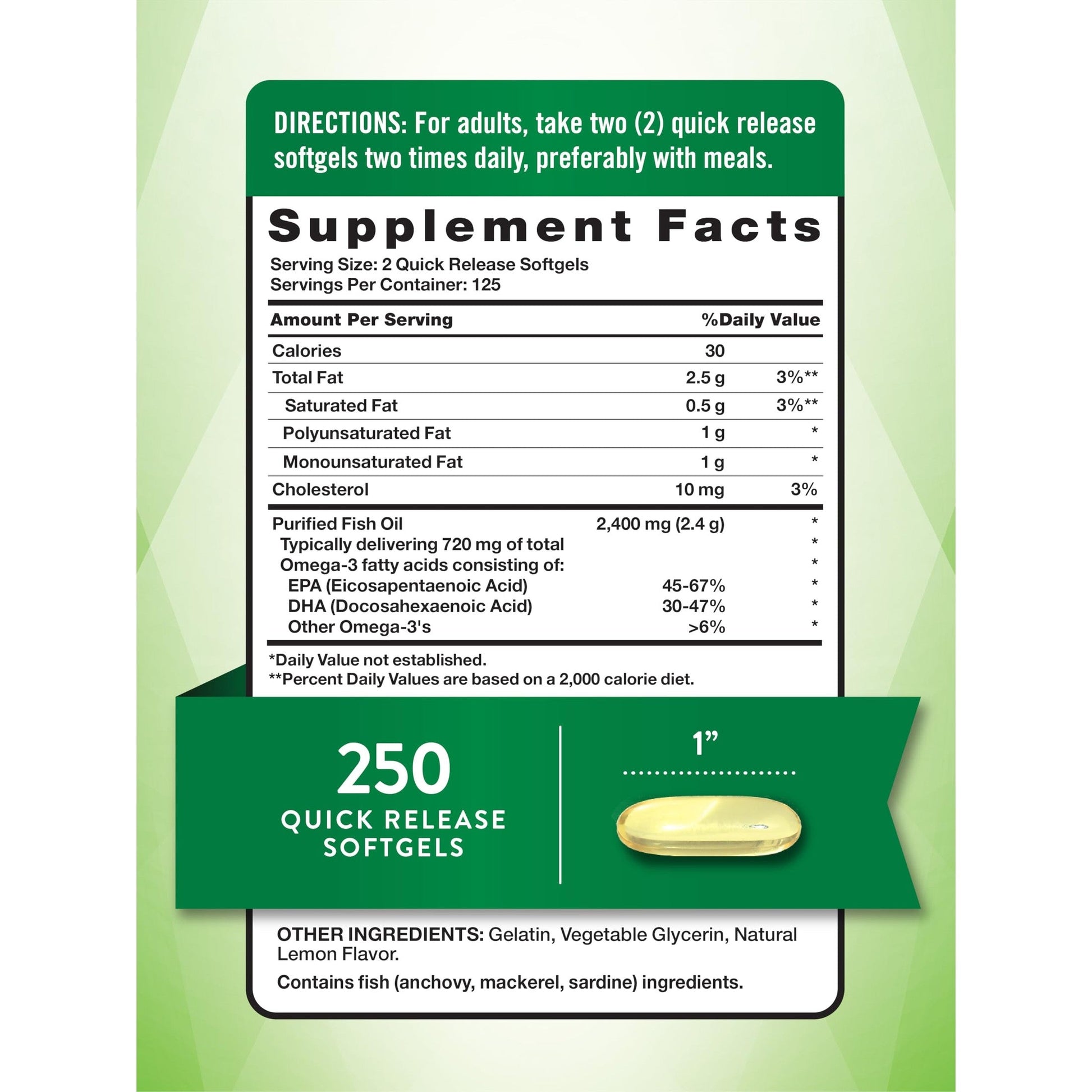 Nature's Truth Burpless Fish Oil 2400mg | 250 Softgels | 720 mg Omega 3 | Natural Lemon Flavor Pills | Non-GMO & Gluten Free Supplement - Medaid International