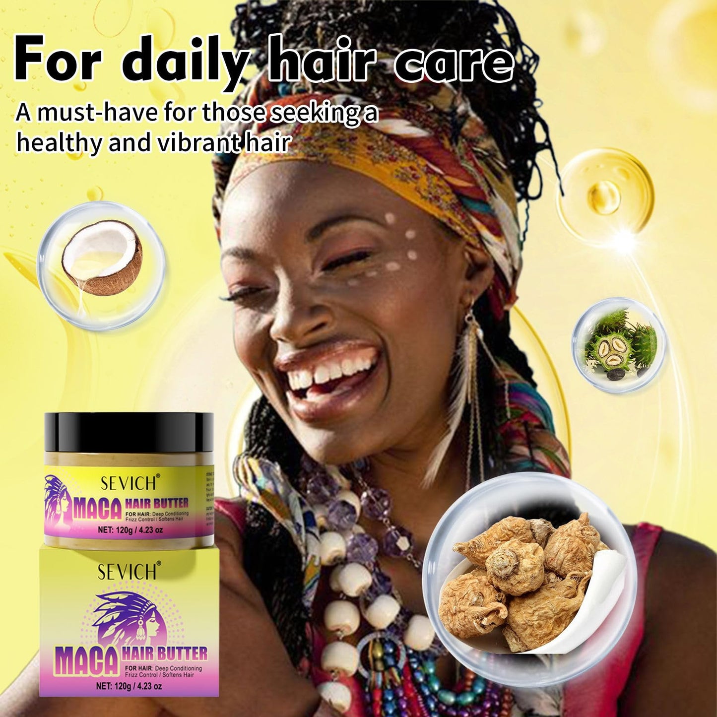 SEVICH Maca Root Powder Hair Butter Oil, Hair Oils for Hair Growth,Black Maca Hair Mask for Women & Men, Enhance Scalp Vitality, Relieve Dry Scalp, Keep Scalp Moisturized and Healthy, 120g - Medaid International