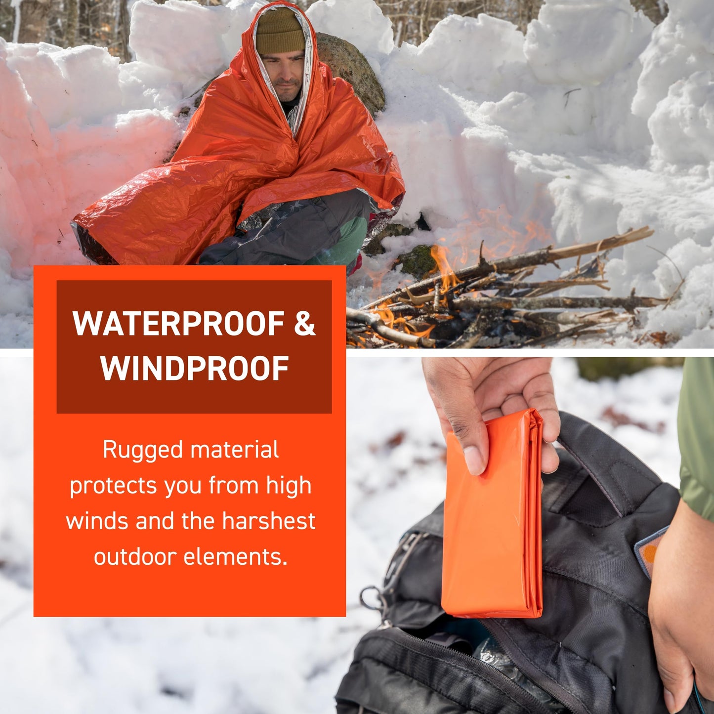 Survive Outdoors Longer 90% Heat Reflective Emergency Blanket - Polyethylene Rescue Blanket - Disaster Preparedness or Outdoor Survival Kit - Waterproof & Windproof - 56" x 84", 5.9 oz, Orange, 4 Pack