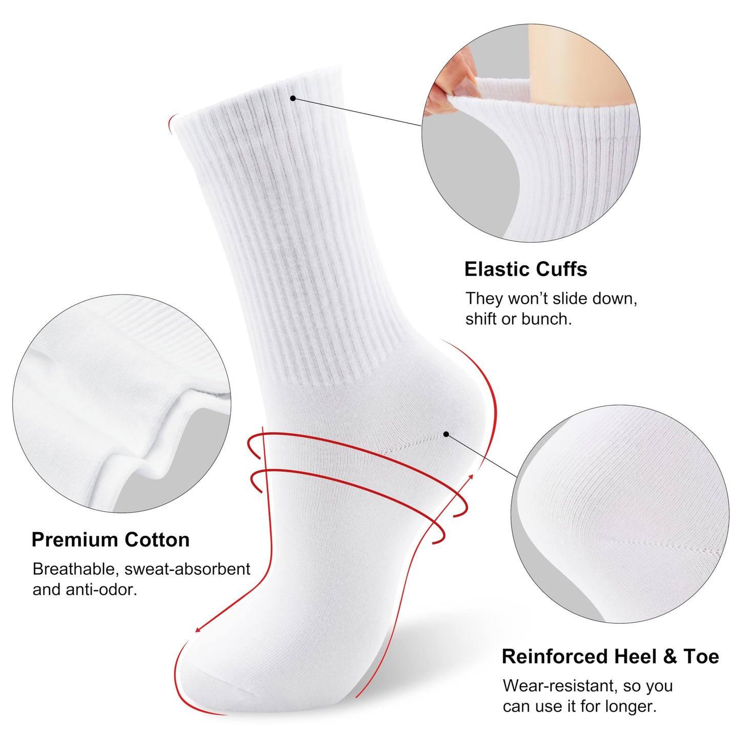 COZYOFFI White Socks for Women Crew: Mid High Length for Boots, Sneakers, Loafer - Medaid International