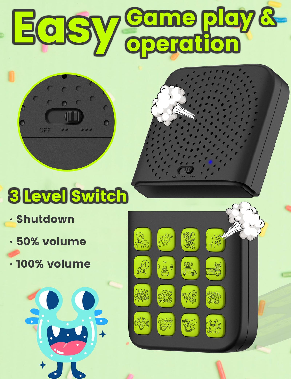 ZONEY Sound Effects Machine, Rechargeable Separable Prank Toys for Kids, 16 Hilarious Sounds, Birthday Holiday Stuffers for Teens, 6 7 8 9 10 Year Old Gifts, Fun Toys for Ages 8-13 Years (Black)