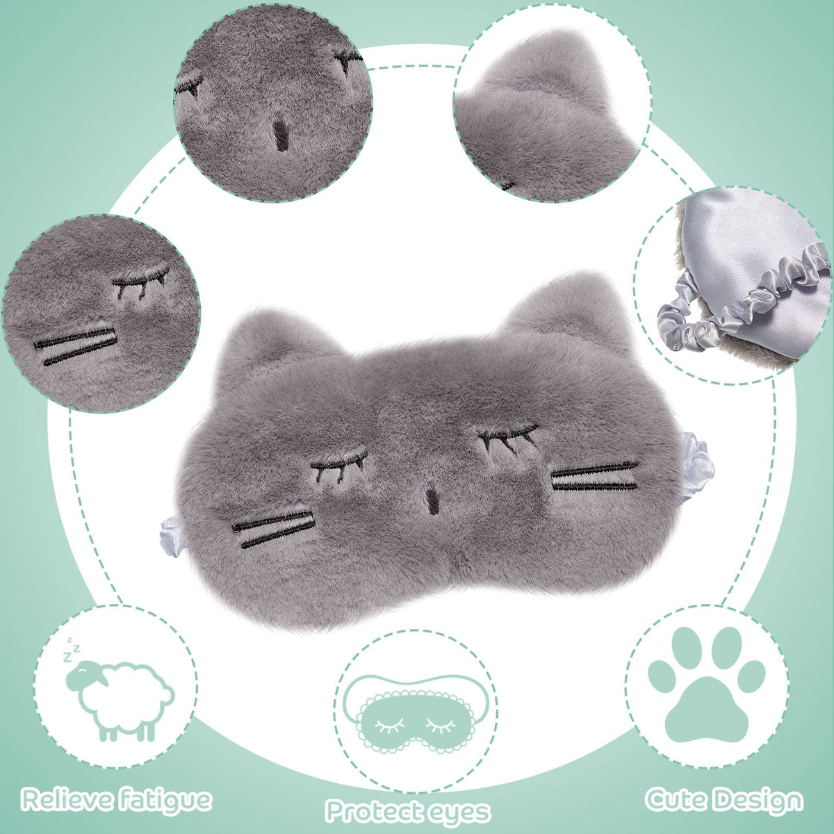 KASTWAVE Sleeping Eye Mask, Children Blackout Mask Cute Animal Design Adjustable Elastic Soft Mask Suitable for Women Children, Girls and Adults Travel Lunch Break Resting Eye Mask (3 Pieces)
