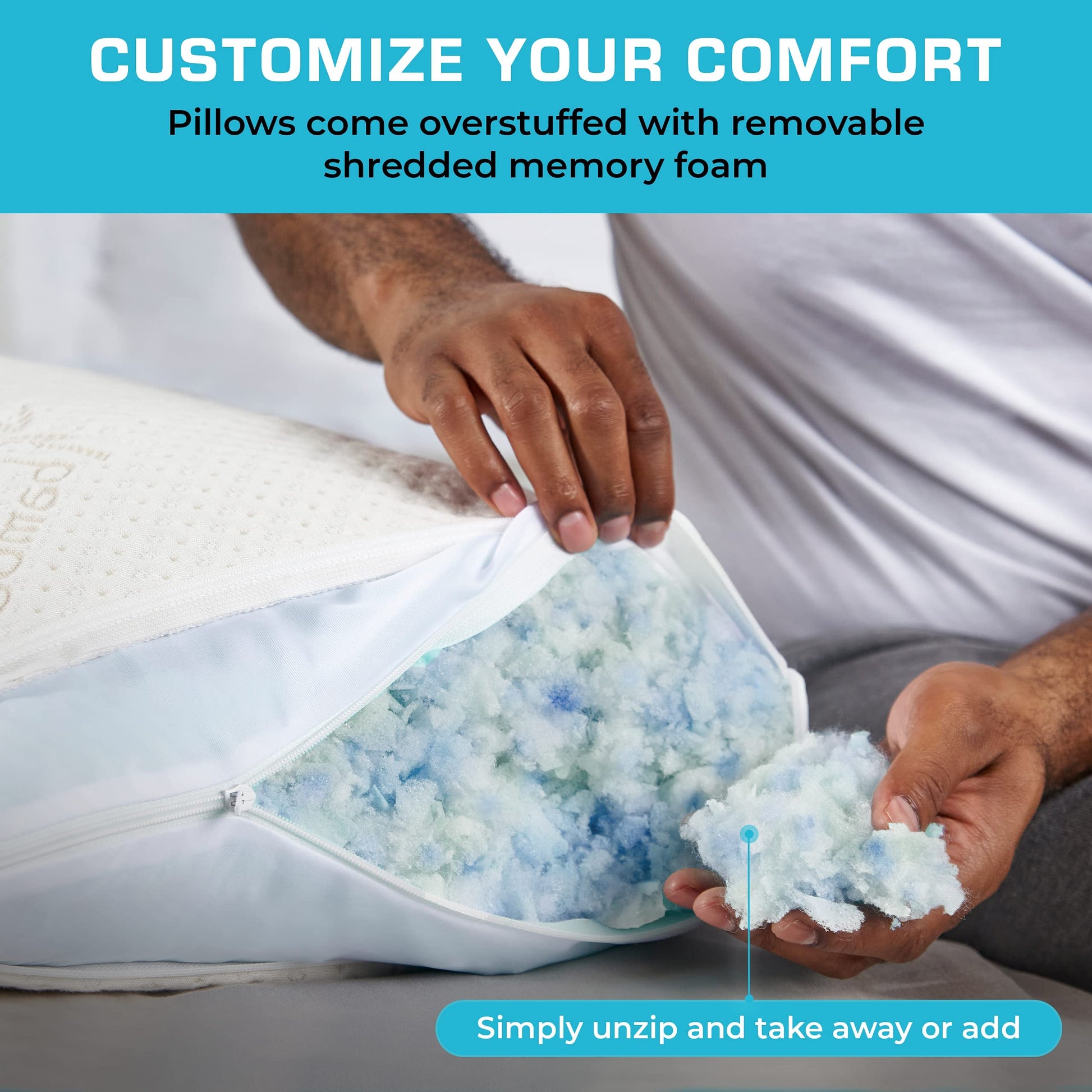Xtreme Comforts Pillows for Sleeping - GreenGuard Gold Certified Adjustable Standard Memory Foam Pillow for Side, Back & Stomach Sleepers w/Removable Cooling Zipper Cover - Made in The USA - Medaid International