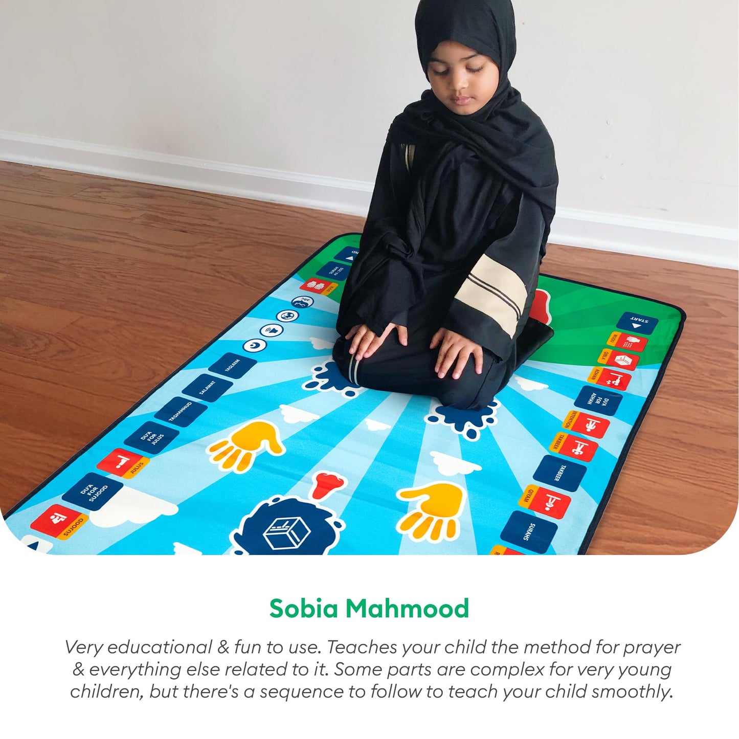 My Salah Mat for Kids - Smart interactive Prayer Mat for learning Salah, Surah, Wudu and Duas - Islamic prayer mat with 10 languages, Salah Translation, 25 Touch Keys and padded mat for Kids 3+ (Blue) - Medaid International