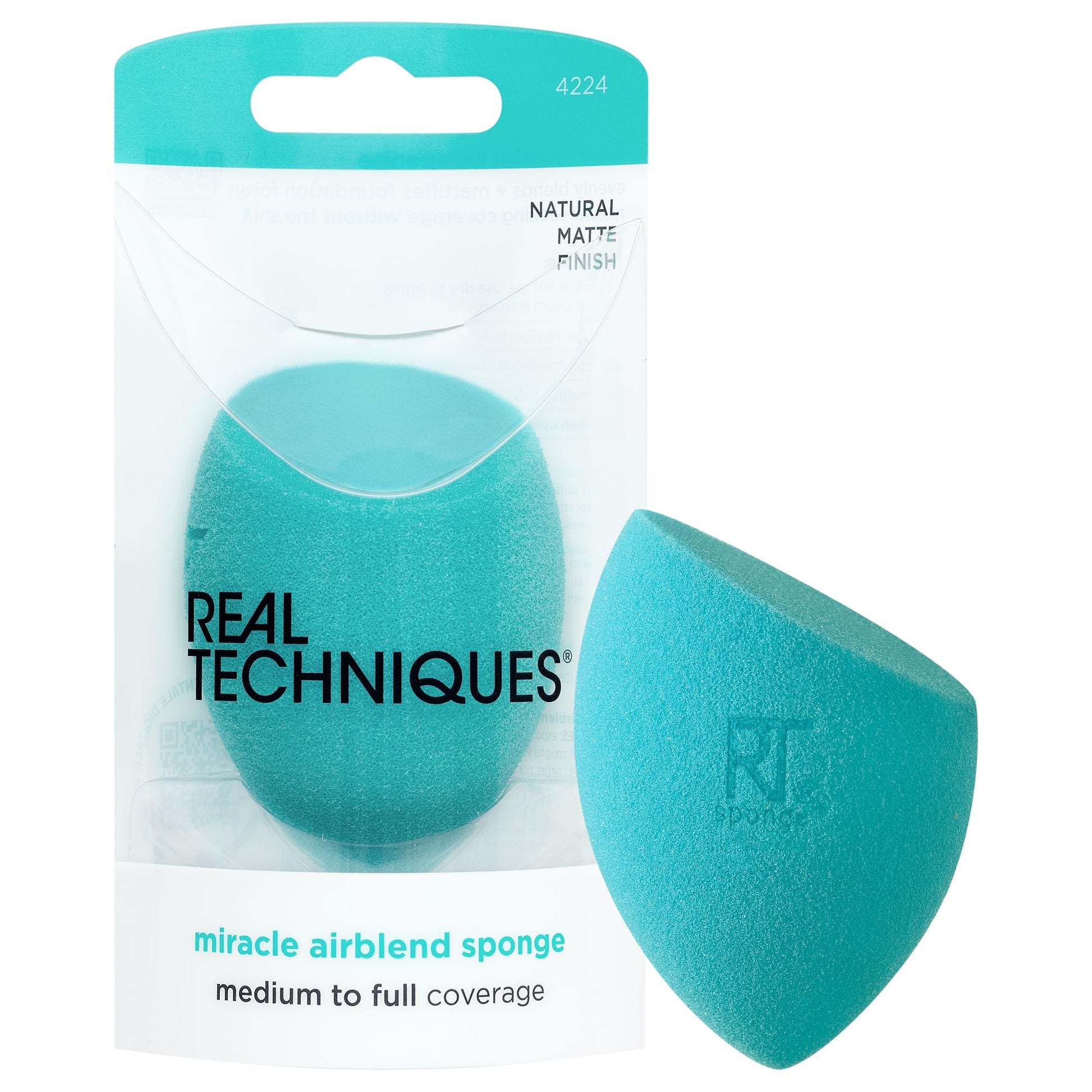 Real Techniques Miracle Airblend Sponge, Matte Makeup Blending Sponge, For Liquid, Cream, & Powder Products, Offers Medium To Full Coverage, Foundation Sponge, Latex-Free Foam, 1 Count - Medaid International