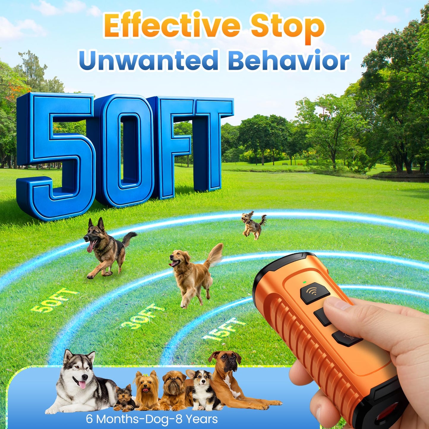 Cbersmg Dog Bark Deterrent Device 3X Anti Barking Device for Dogs, 5 Modes Stop Neighbors Dog Barks No More Safe for All Dogs 50FT Bark Control Indoor Outdoor with Flashlight,Dog Training Device - Medaid International