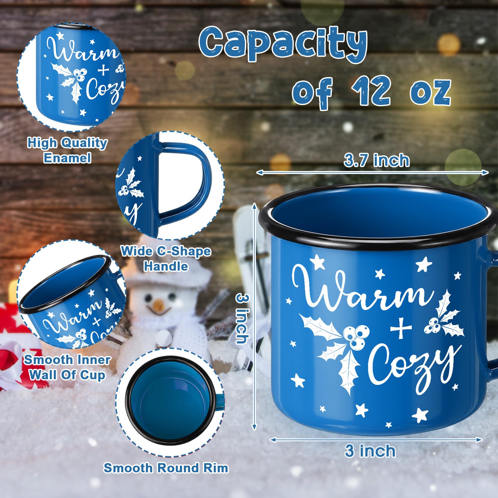 Baderke 4 Set Christmas Gifts Christmas Mugs Enamel Mug 4 Pcs Xmas Makeup Bags Bulk Santa Goodie Bags and 4 Pcs Santa Socks Xmas Socks for Family Women Friend(Blue) - Medaid International