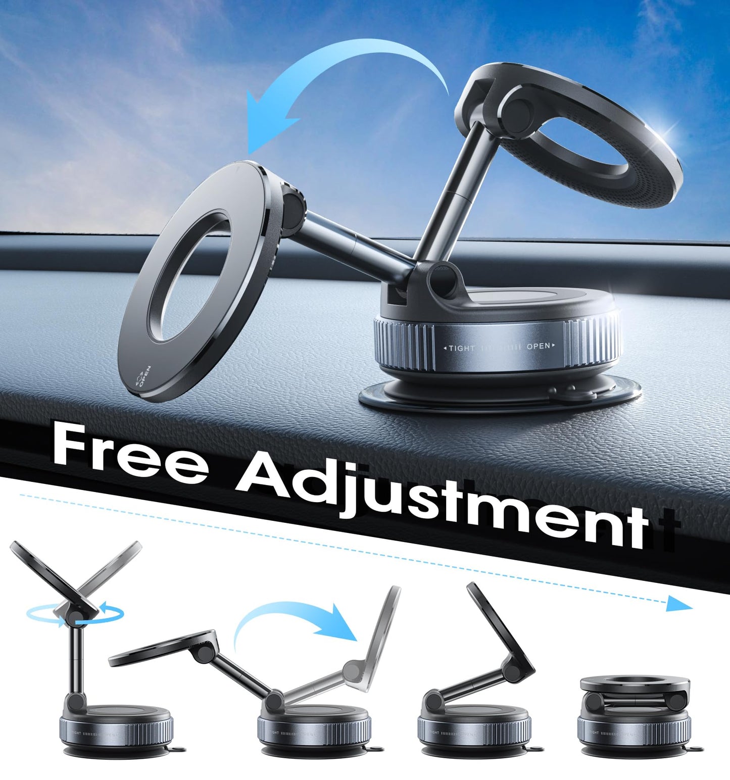 REOKILY 2026 Upgraded Vacuum Magnetic Car Phone Holder 360° Reinforced 96LBS Ultra Suction Cup Phone Mount for MagSafe Cell Phone Holders for Your Car/Gym/Mirror Mount for iPhone & Android - Medaid International