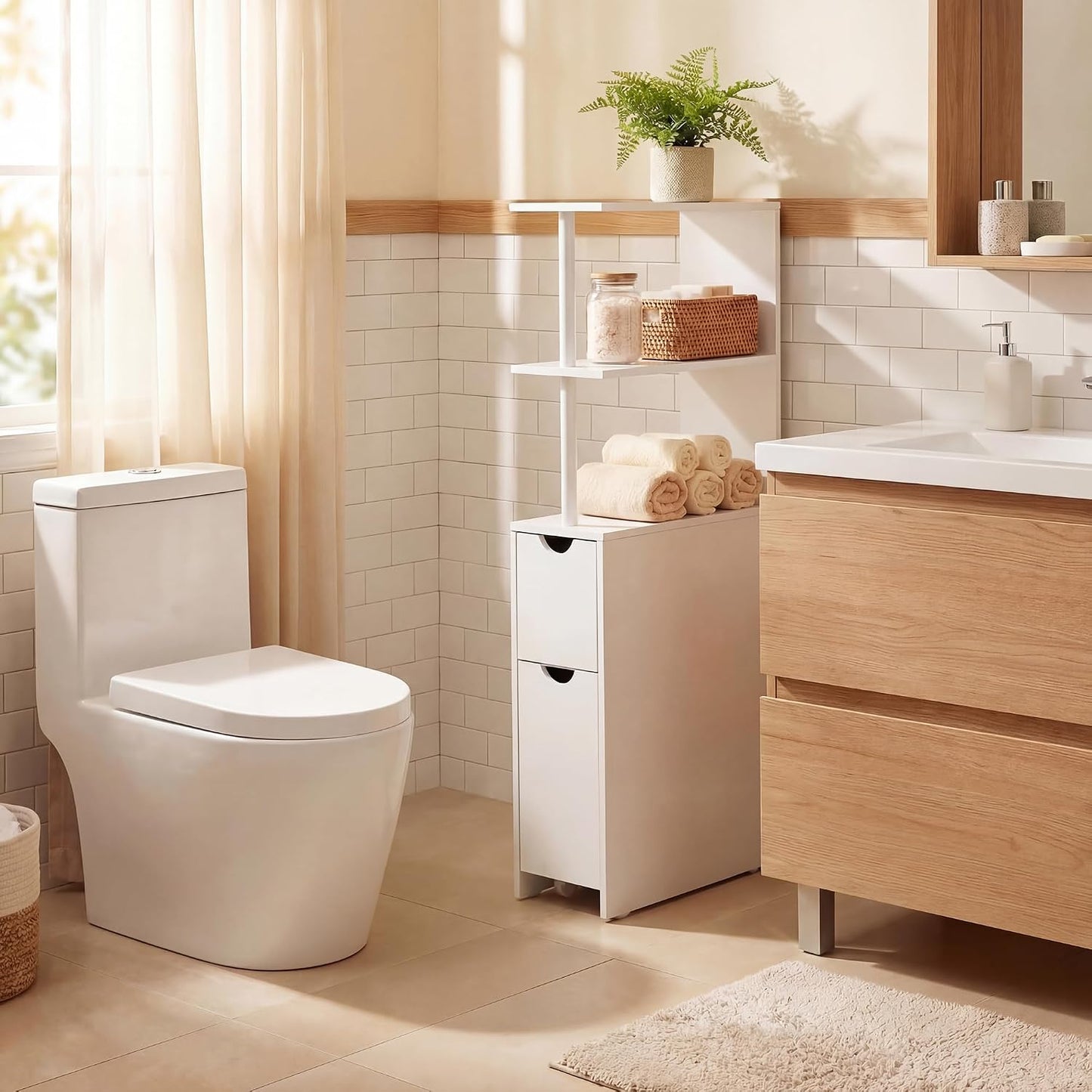 Bathroom Side Cabinet with Wheels
