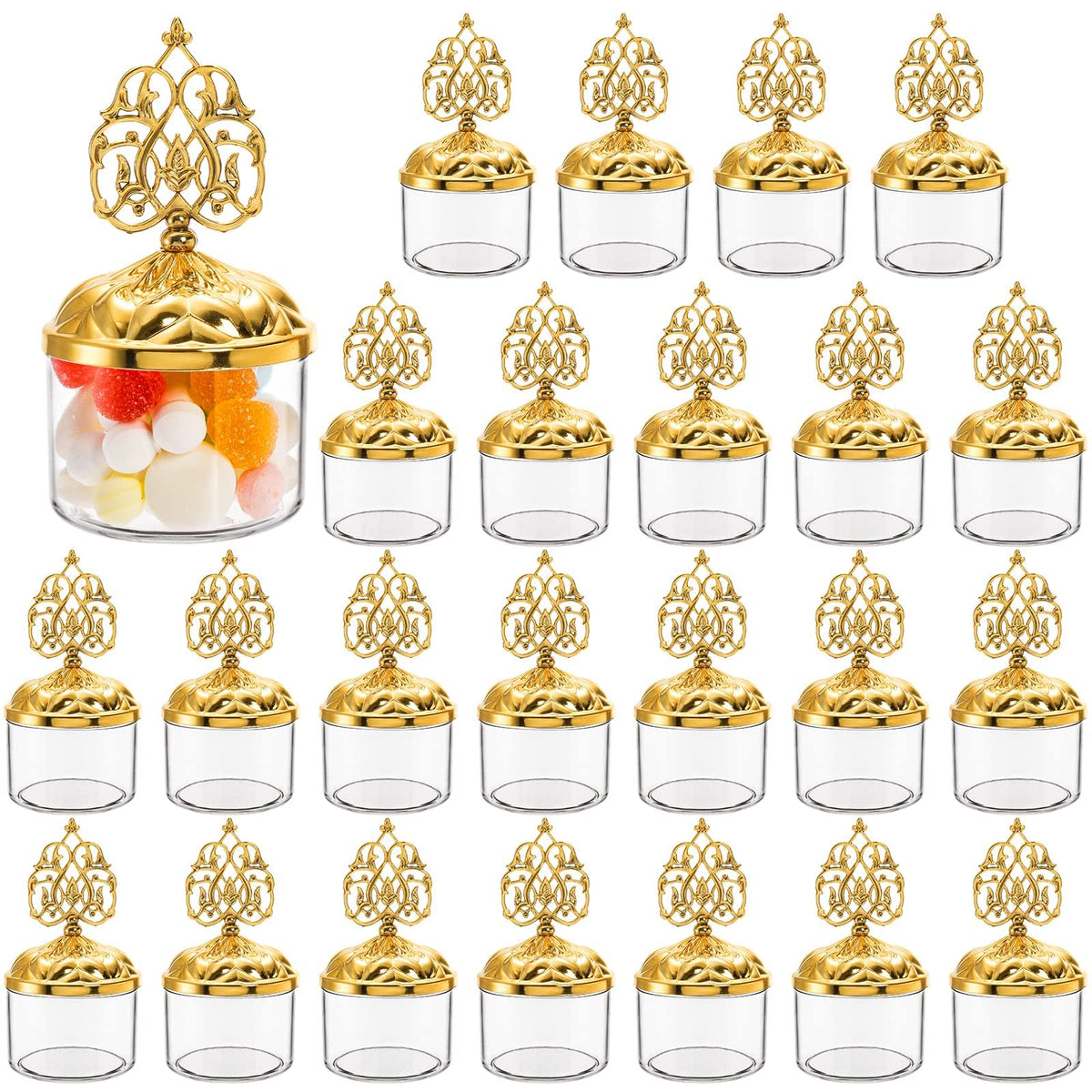 KASTWAVE 20 Pack Small Marble White Gift Candy Boxes, Party Favor Boxes with Ribbon for Wedding, Baby Shower, Birthday Party Decorations (2.6x2.6x1.8 inch)