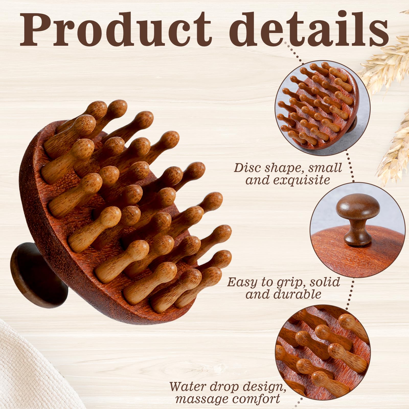 Xelsluthe Wooden Scalp Massager Comb Head Massage Brush, Manual Hair Scrubber Scalp Massager Tool, Gua Sha Brushes Handheld Body Massage Tool for Woman Men Wet Dry Hair Brush Scalps Care - Medaid International