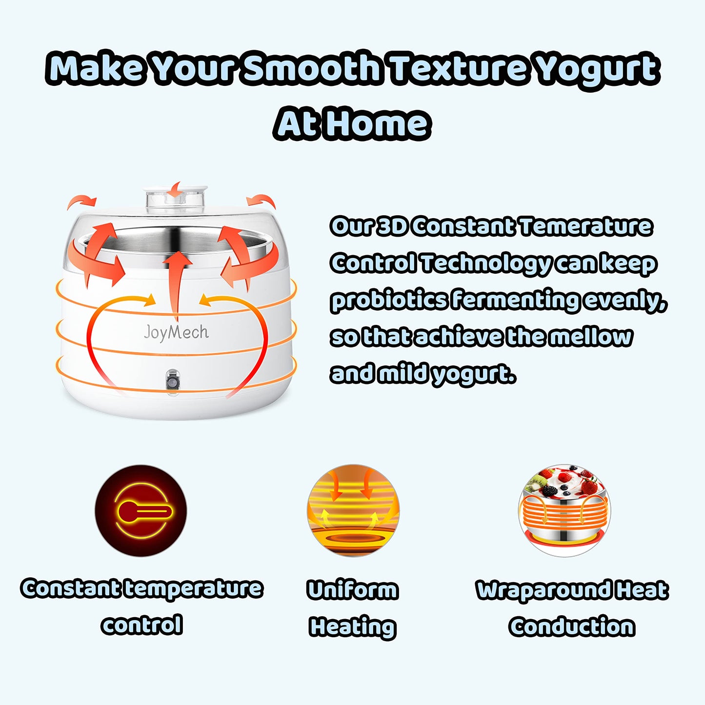 JoyMech Yogurt Maker, Compact Greek Yogurt Maker Machine with Constant Temperature Control, Stainless Steel Container, 1 Quart for Home Organic Yogurt - Medaid International