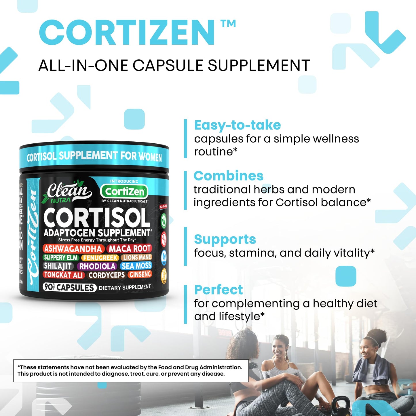 Clean Nutra Cortisol Supplements For Women | Maca Root Ashwagandha Cortisol Detox Manager Reducer + Slippery Elm Fenugreek Lions Mane Shilajit Rhodiola Sea Moss Tongkat Ali Cordyceps Ginseng Beet Root - Medaid International