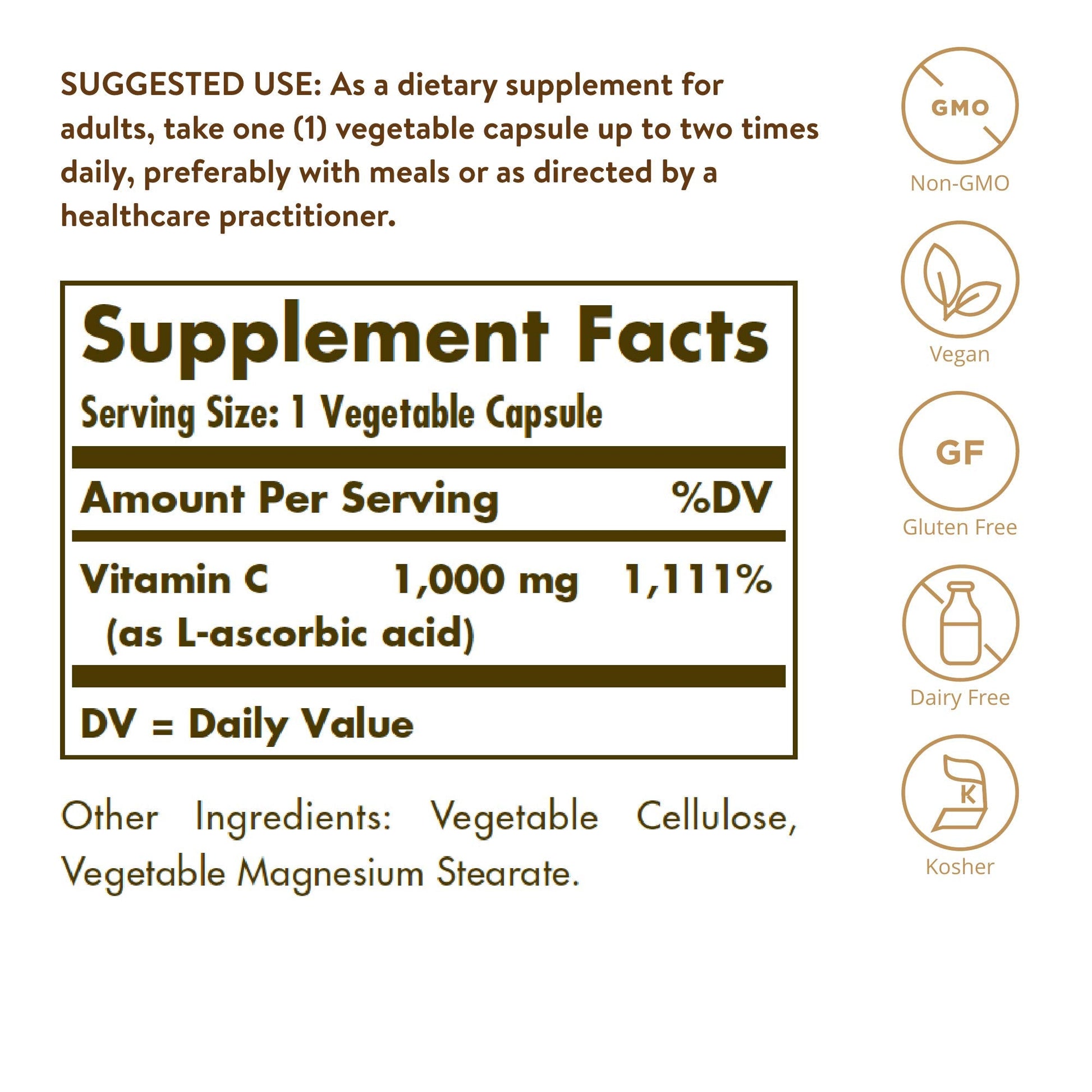 Solgar Vitamin C 1000 mg, 250 Vegetable Capsules - Antioxidant & Immune Support - Overall Health - Healthy Skin & Joints - Bioflavonoids Supplement - Non GMO, Vegan, Gluten No, Kosher - 250 Servings - Medaid International