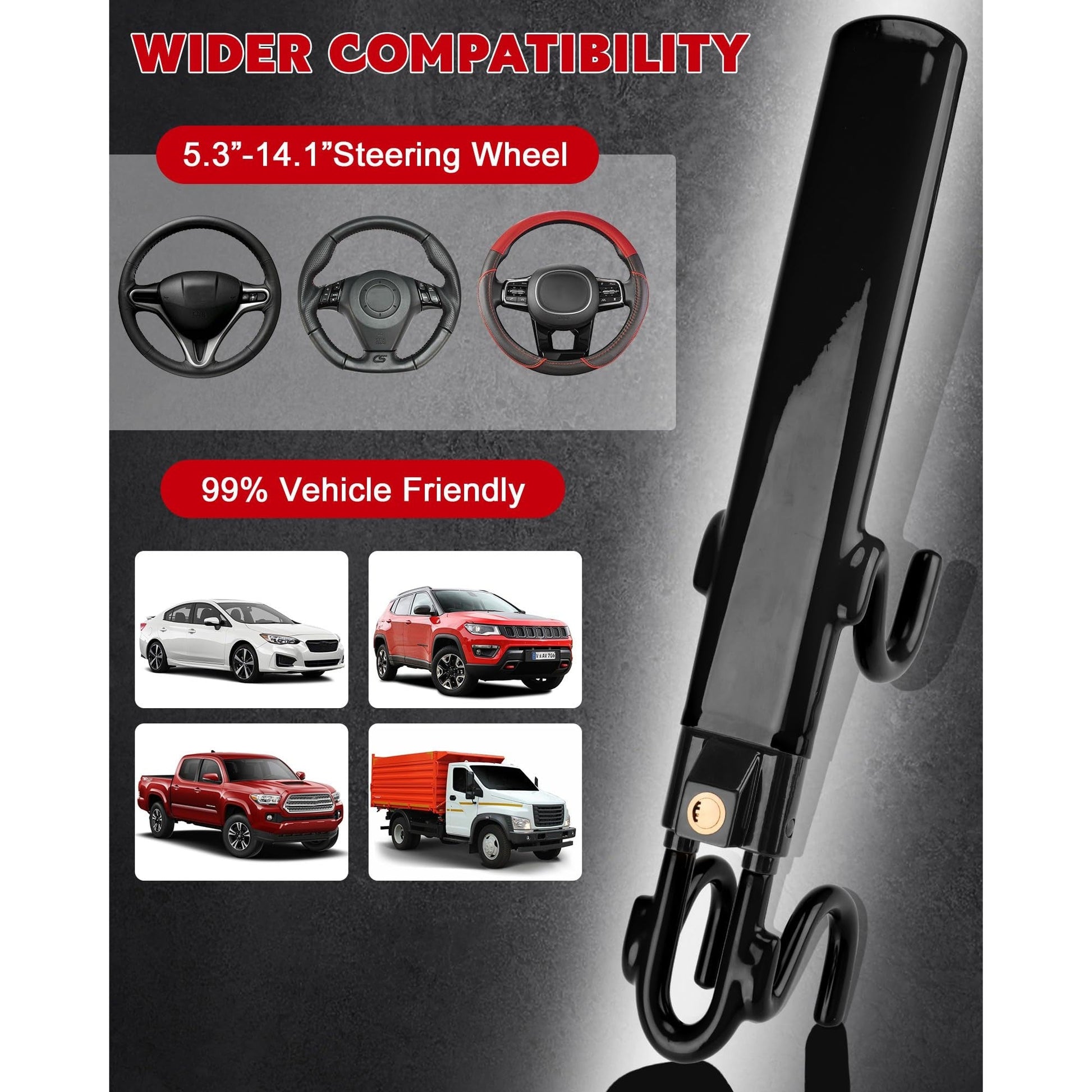 Tevlaphee Steering Wheel Lock Anti-Theft Car Device Heavy Duty Security Car Lock Antitheft Locking Devices Great Deterrent Adjustable Car Wheel Lock Anti Theft for Vehicle Truck with 3 Keys(Black) - Medaid International