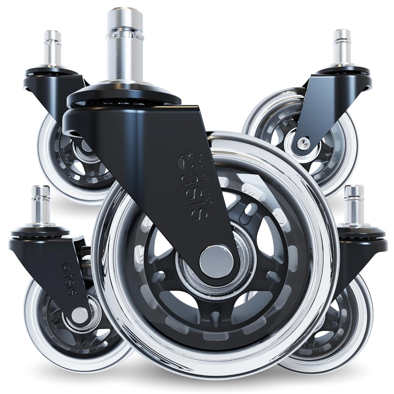 The Original Rollerblade Office Chair Wheels (As Seen On PBS) - Incredibly Smooth & Quiet Rolling Casters - Safe for Hardwood Floors & Carpet - Easy Installation with Universal Fit - Set of 5 - Medaid International