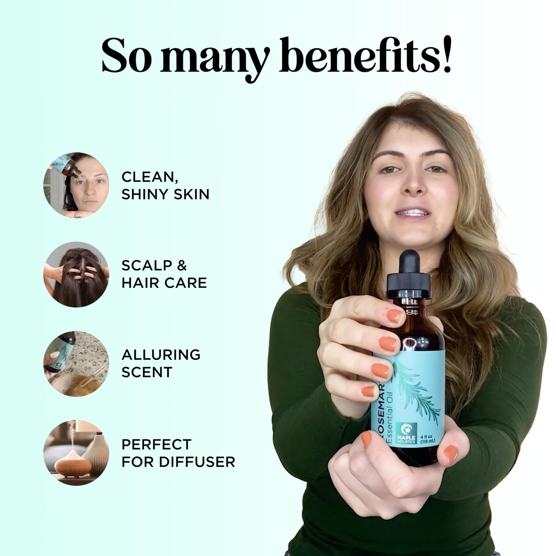 Pure Rosemary Essential Oil with Dropper - Undiluted Rosemary Oil for Hair Skin and Nails and Refreshing Aromatherapy Oil for Diffusers - Essential Oil for Cleansing Dry Scalp Care 4oz - Medaid International