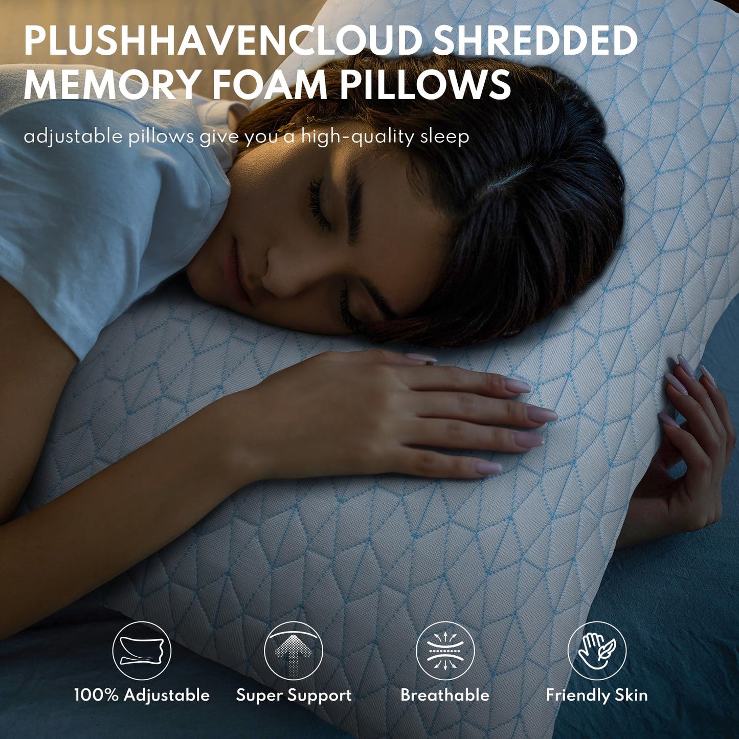COZSINOOR Cooling Pillows Queen Size Set of 2 for Sleeping - Adjustable Shredded Memory Foam Pillows 2 Pack, Cool Pillow for Back, Side and Stomach Sleepers, Bed Pillow Removable Cover Washable - Medaid International