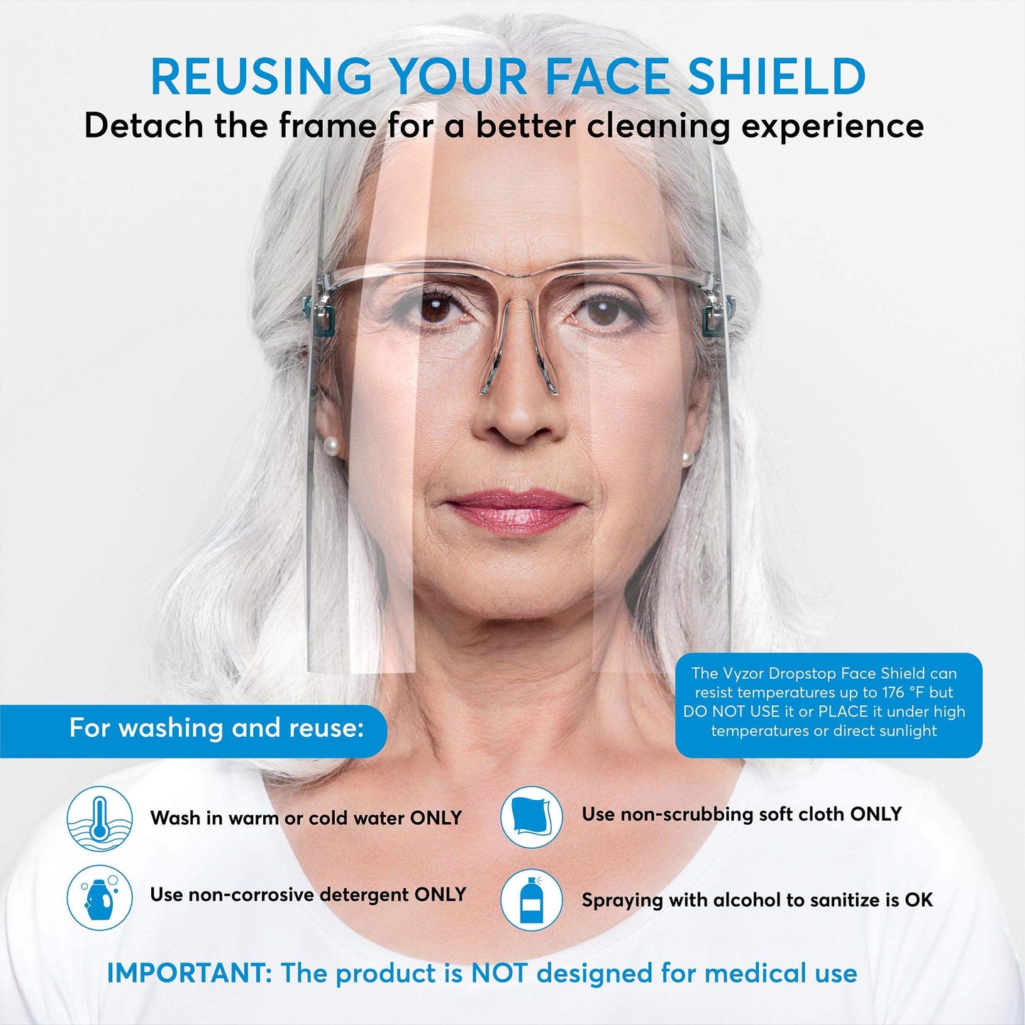 Vyzor Face Shield With Glasses Frame 50PK - Safety Face Shield For Face Mask Shield - Anti Fog Face Shield Mask - Plastic Face Shield With Clear Face Shield - Face Sheild - Faceshield For Women & Men