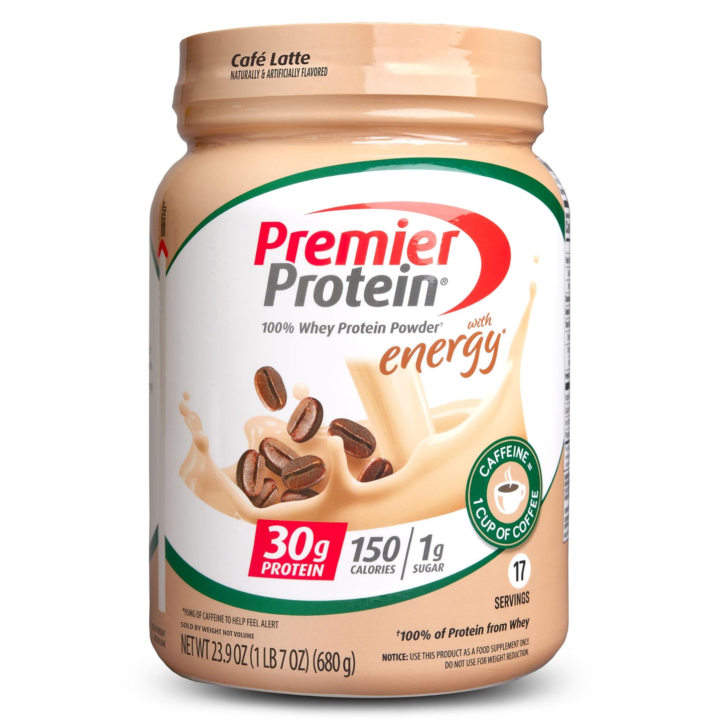 Premier Protein Powder, Café Latte, 30g Protein, 1g Sugar, 100% Whey Protein, Keto Friendly, Gluten Free, No Soy, 95mg Caffeine for Energy, 23.9 oz (17 Servings) - Medaid International