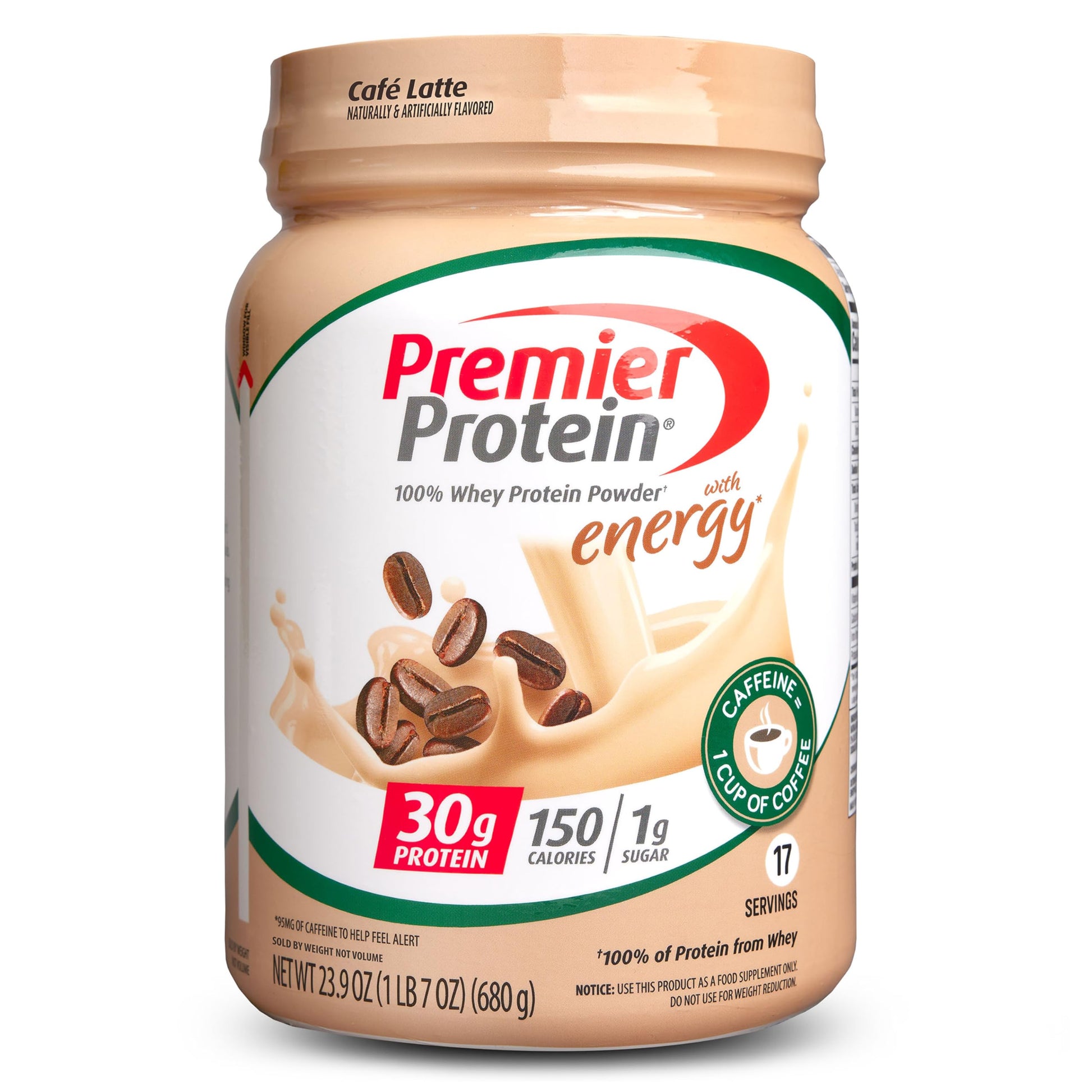 Premier Protein Powder, Café Latte, 30g Protein, 1g Sugar, 100% Whey Protein, Keto Friendly, Gluten Free, No Soy, 95mg Caffeine for Energy, 23.9 oz (17 Servings) - Medaid International
