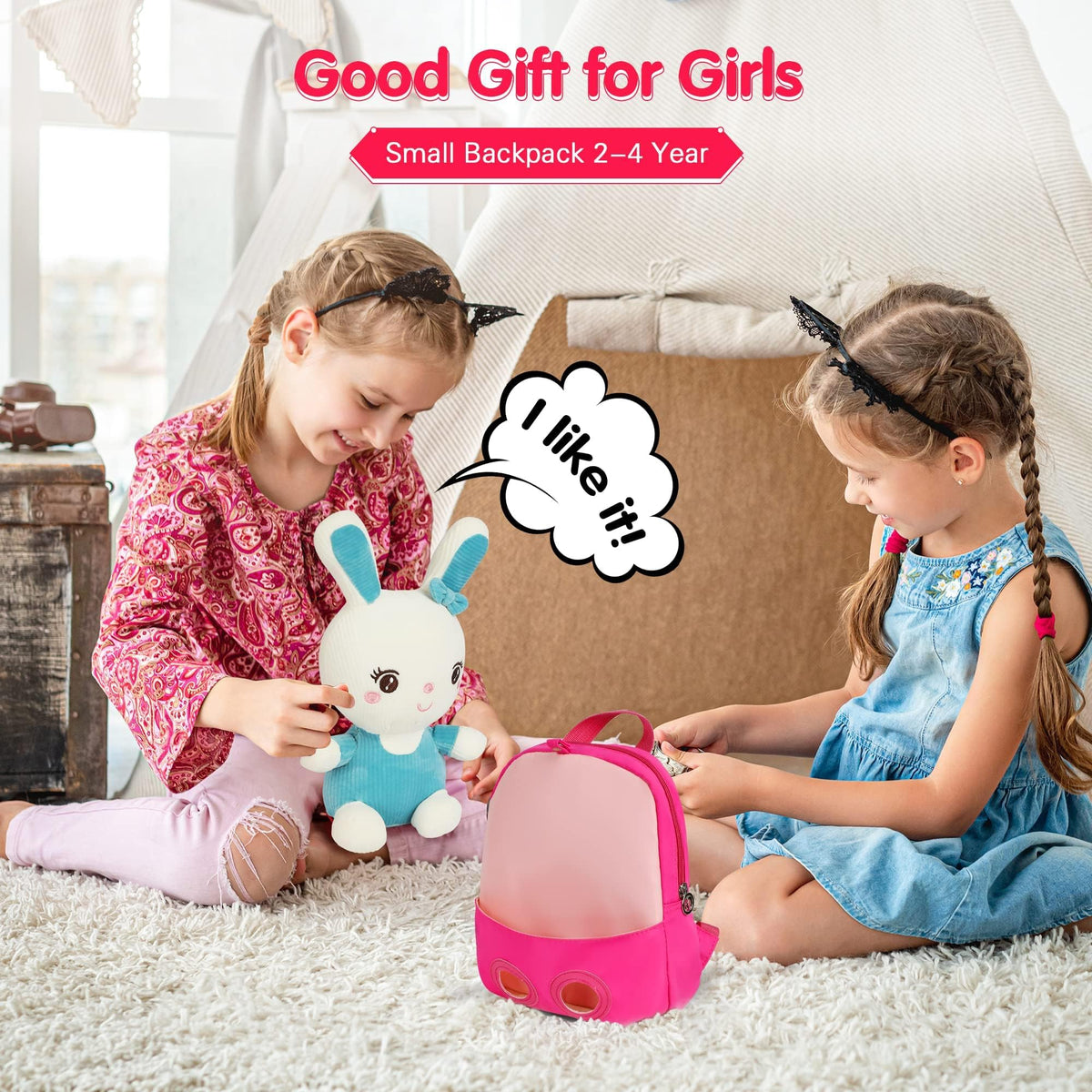 TERRIFI Lovely Toddler Backpack, Animal Stuffed Bunny Toy Kids Backpack, Suitable for Girls Preschool Shoulder Bag Gift