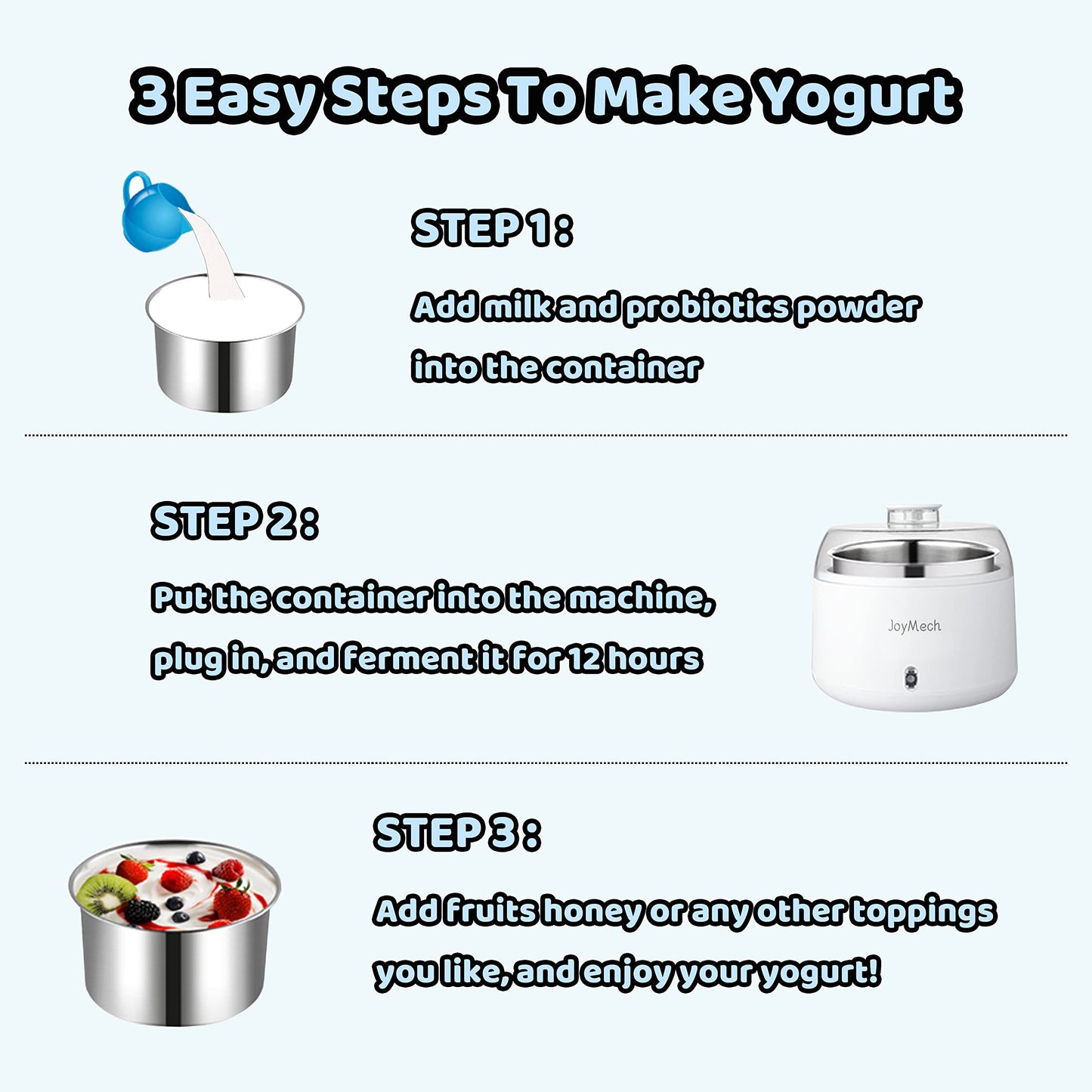 JoyMech Yogurt Maker, Compact Greek Yogurt Maker Machine with Constant Temperature Control, Stainless Steel Container, 1 Quart for Home Organic Yogurt - Medaid International