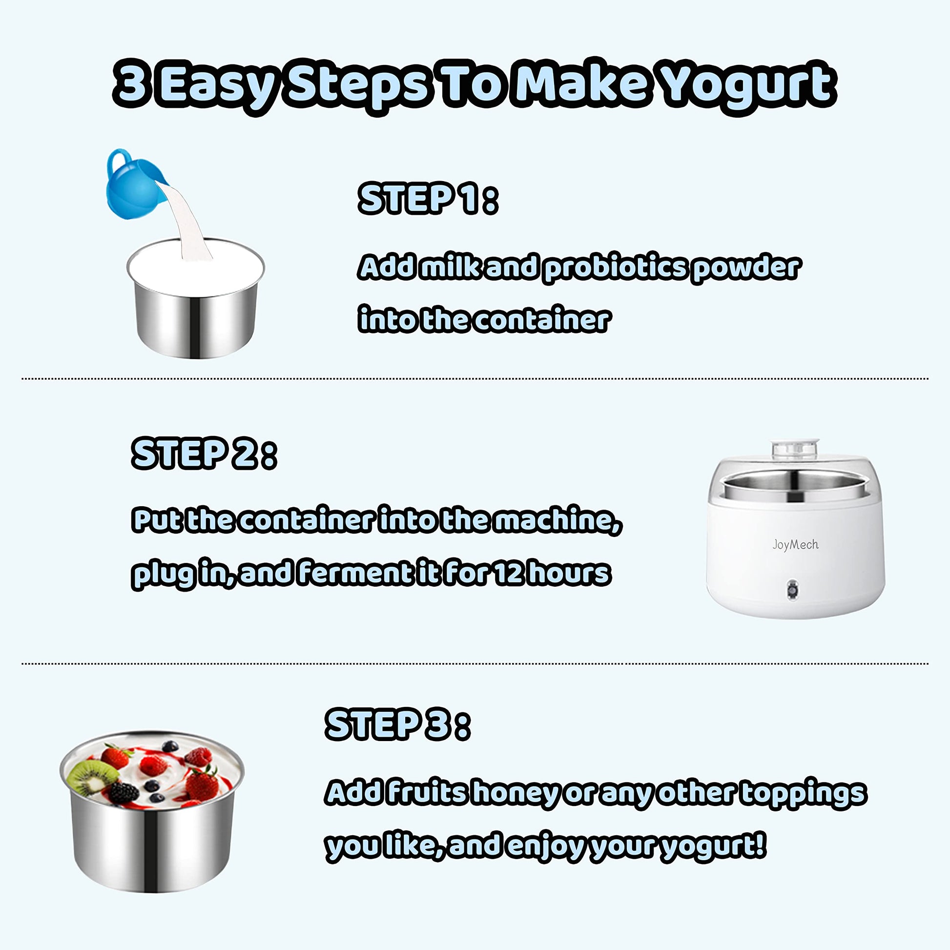 JoyMech Yogurt Maker, Compact Greek Yogurt Maker Machine with Constant Temperature Control, Stainless Steel Container, 1 Quart for Home Organic Yogurt - Medaid International