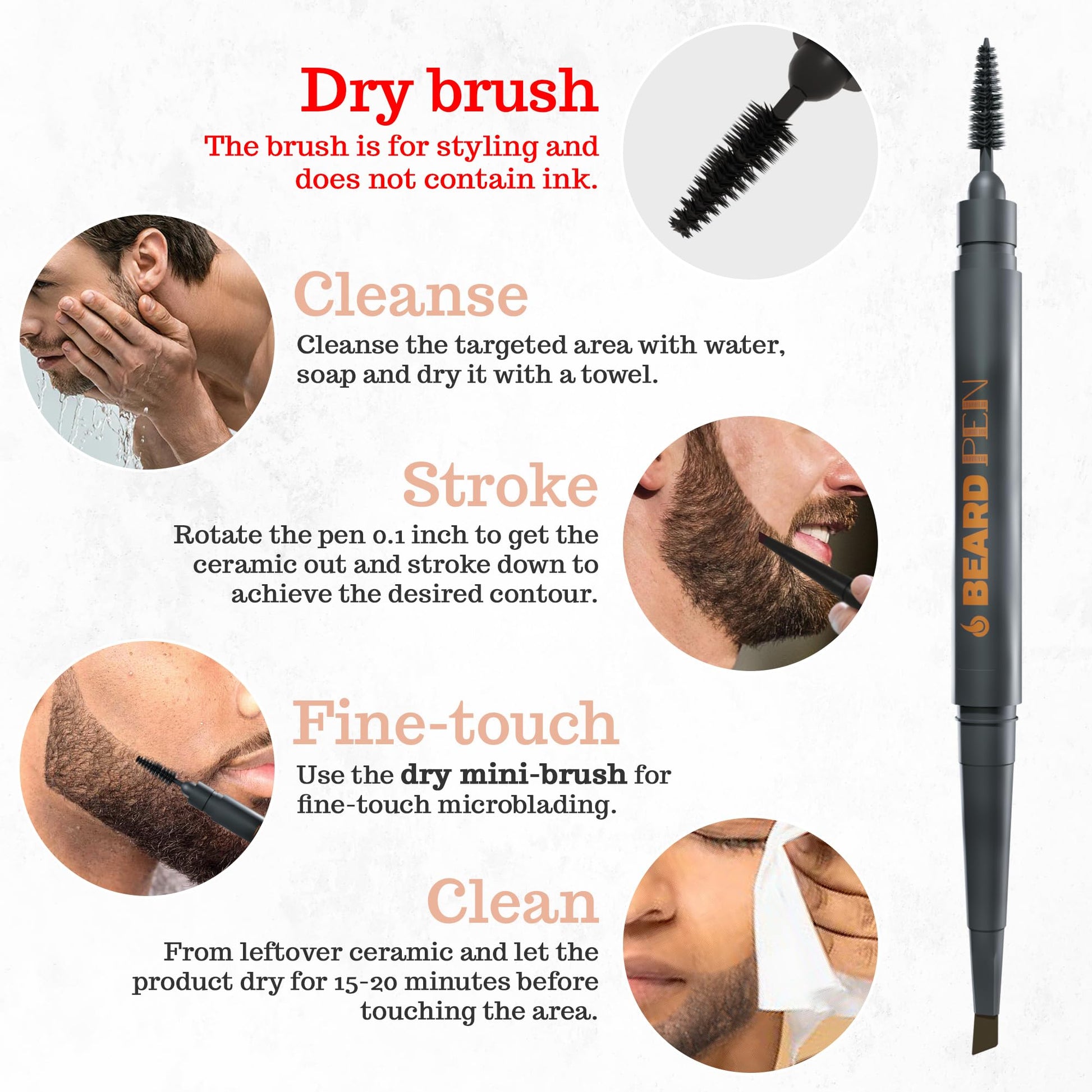 Beard Pen Filler for Men - Barber Styling Grooming Pencil - Waterproof, Sweat Proof, Long Lasting Solution with Natural Finish - Cover Beard and Scalp Patches in Seconds - Medium Black 1 Pack - Medaid International
