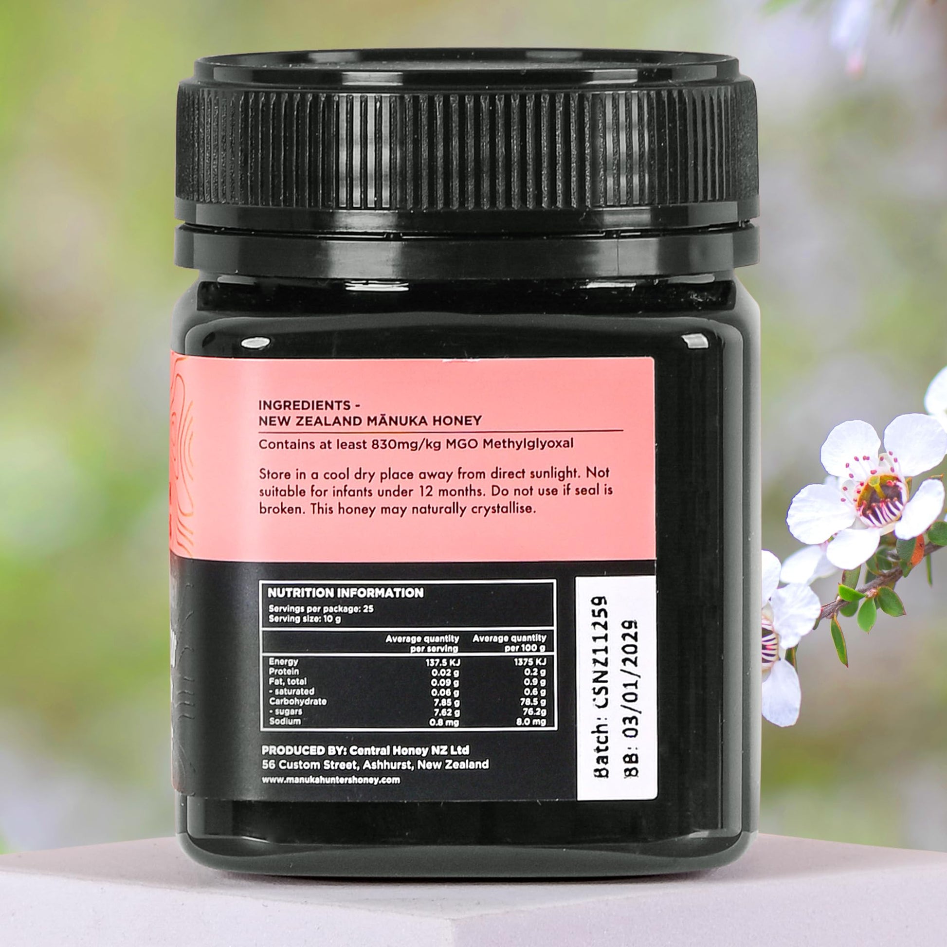 Manuka Hunters UMF 20+/MGO 830+ Certified New Zealand Manuka Honey - 100% Pure Natural Sweetener - Gluten, Dairy Free - Ideal for Tea, Coffee, Smoothies, and Baking - Sustainable - 8.8oz/250g Jar - Medaid International