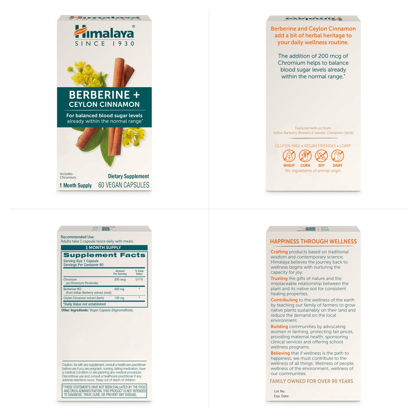 Himalaya Berberine with Ceylon Cinnamon - Herbal Supplement for Supporting Normal Metabolism, Immune, and Digestive Health - Vegan, Gluten Free, 60 Vegetarian Capsules - Medaid International
