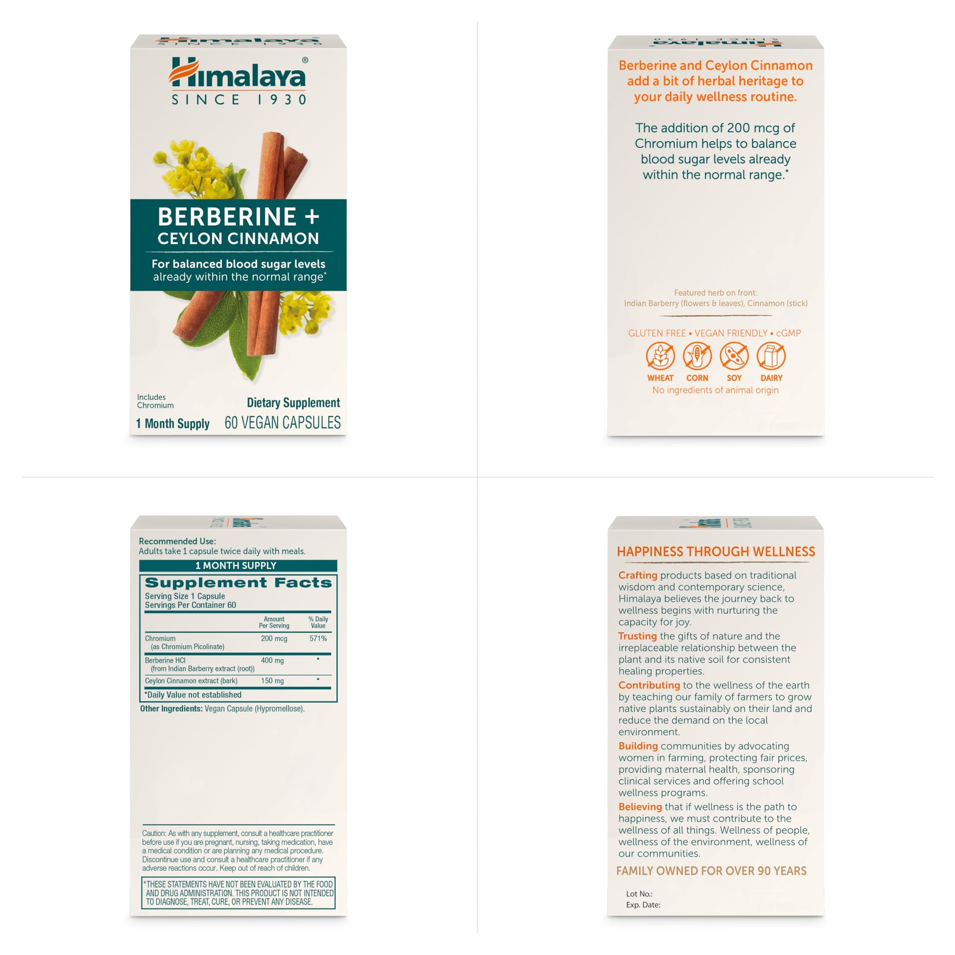 Himalaya Berberine with Ceylon Cinnamon - Herbal Supplement for Supporting Normal Metabolism, Immune, and Digestive Health - Vegan, Gluten Free, 60 Vegetarian Capsules - Medaid International