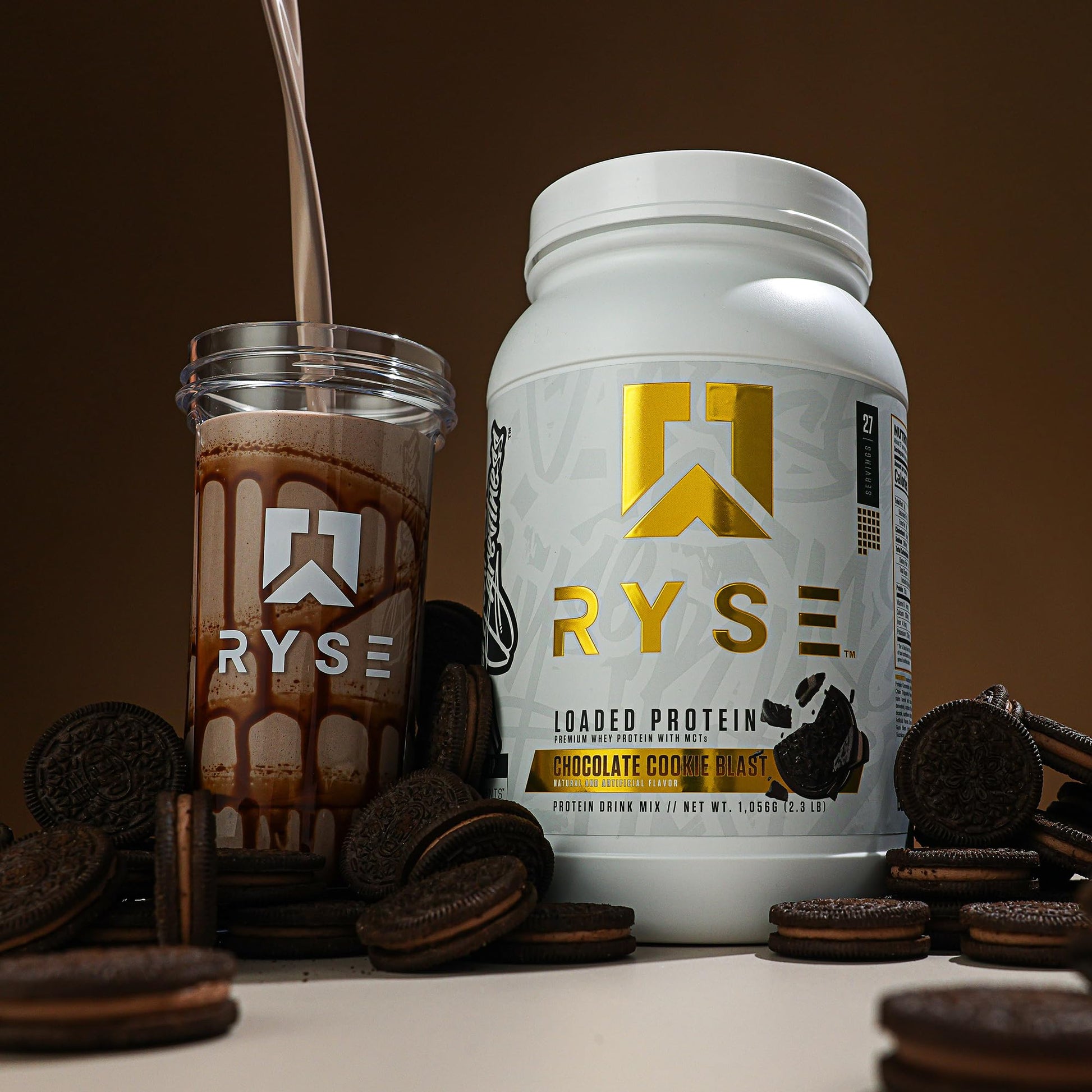 RYSE Loaded Protein Powder - Chocolate Cookie Blast - 25g Whey Protein Isolate & Concentrate with Prebiotic Fiber & MCTs - Low Carb, Low Sugar, Digestive-Friendly - 27 Servings / 2 lb Tub - Medaid International