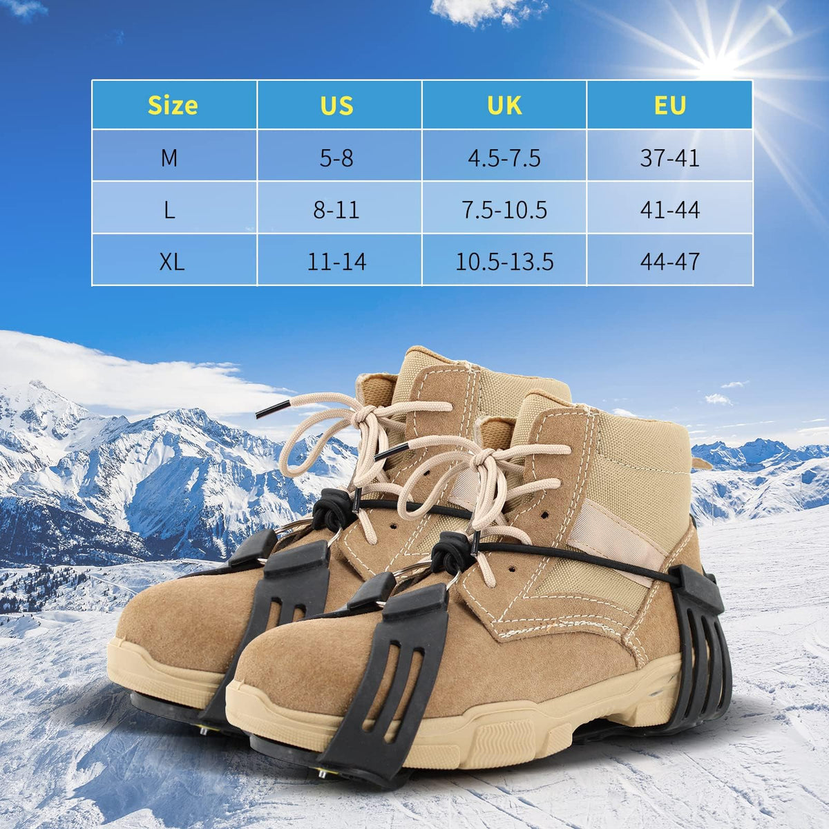 TERRIFI Ice Cleats Snow Grips, Non-Slip Traction Crampons 10 Steel Studs with Extra 20 Replacement Studs, Walk Traction Cleats for Walking, Hiking, Mountaineering, Shoes/Boots, Snow Ice Walking