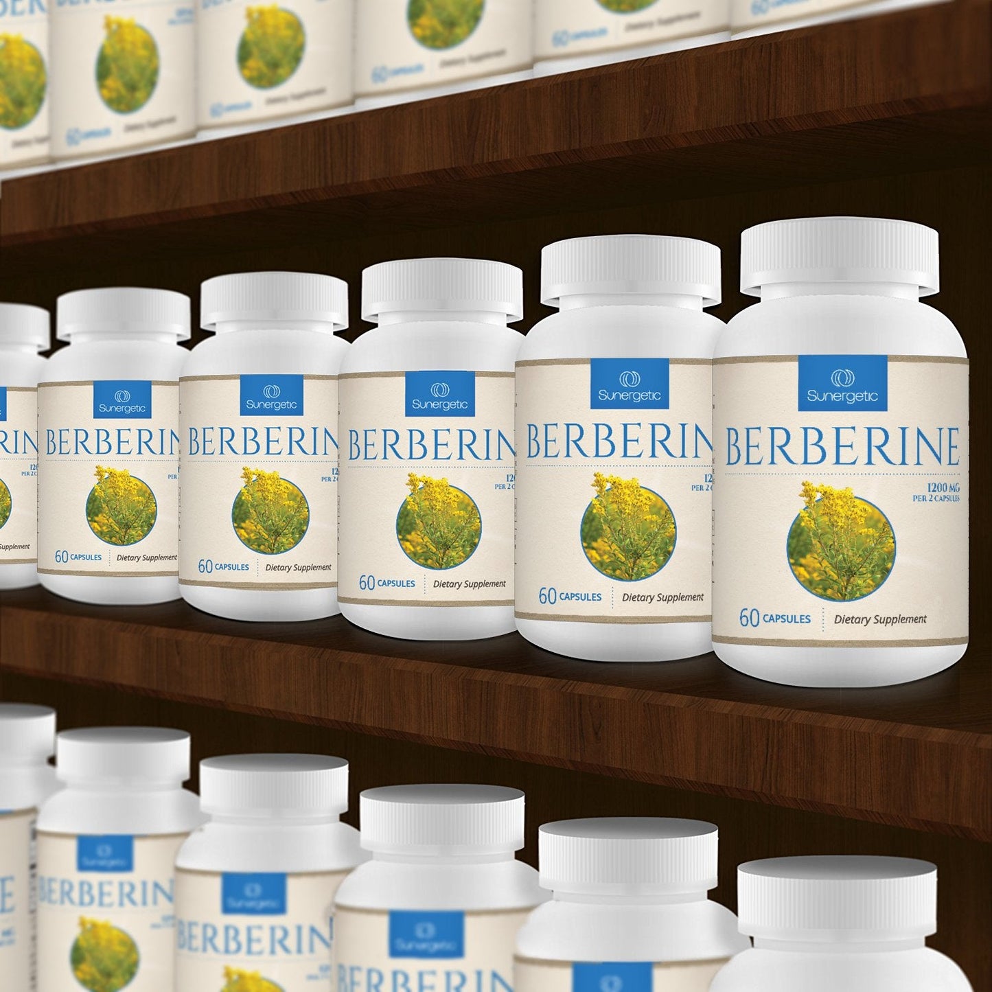 Sunergetic Premium Berberine Supplement - 1200mg Per Serving - Berberine HCL Supplement Non-GMO - Immune Support- 60 Capsules - Medaid International