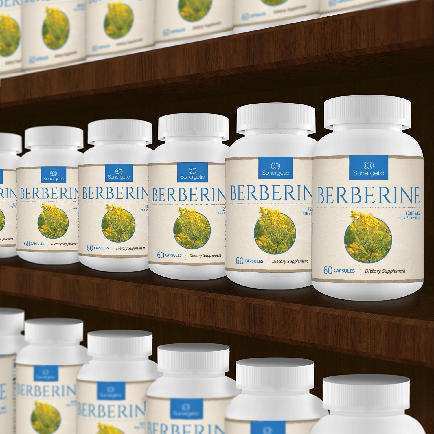 Sunergetic Premium Berberine Supplement - 1200mg Per Serving - Berberine HCL Supplement Non-GMO - Immune Support- 60 Capsules - Medaid International