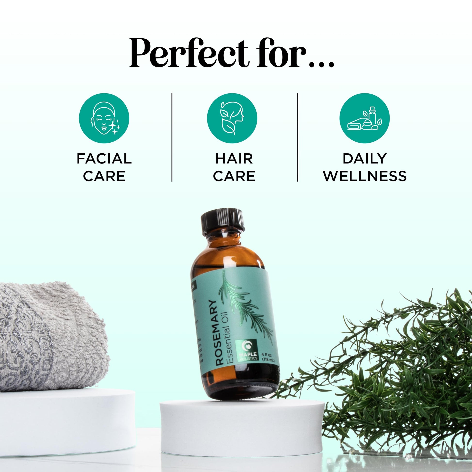 Pure Rosemary Essential Oil with Dropper - Undiluted Rosemary Oil for Hair Skin and Nails and Refreshing Aromatherapy Oil for Diffusers - Essential Oil for Cleansing Dry Scalp Care 4oz - Medaid International