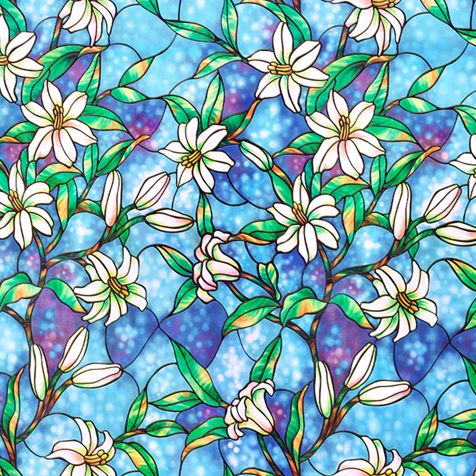 Coavas Decorative Window Privacy Film, Heat Control Sun Blocking Stained Glass Window Film, Floral Design Static Cling, Non Adhesive Windows Tint for Bathroom Front Door(Vinyl, 17.5" x 78.7 ") - Medaid International