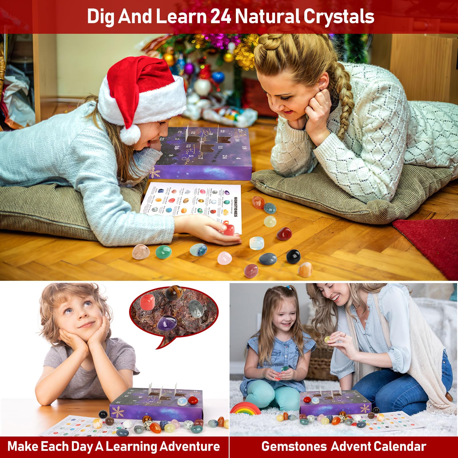 Advent Calendar 2024 Rocks, 24 Days Natural Stone Minerals Crystal Advent Calendar Countdown, Surprises, Natural Gems, Best Gift for Boys (#1) - Medaid International
