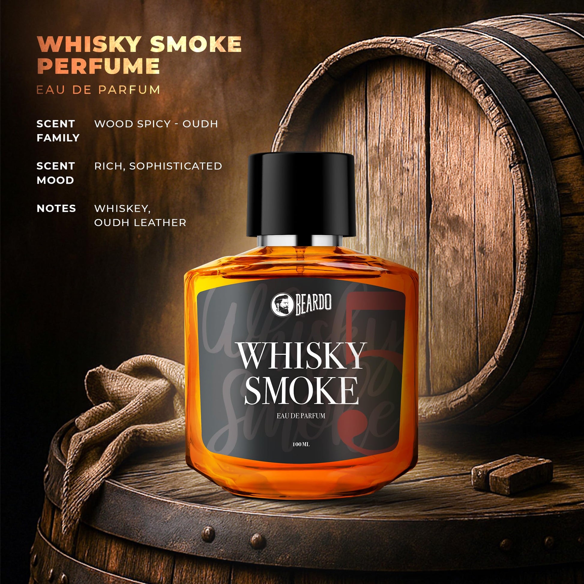 DOPICT Beardo Whisky Smoke Perfume for Men| Spicy, Woody - Oudh | Long Lasting Mens Perfume | Date night fragrance Body Spray for Men 100ml - Medaid International