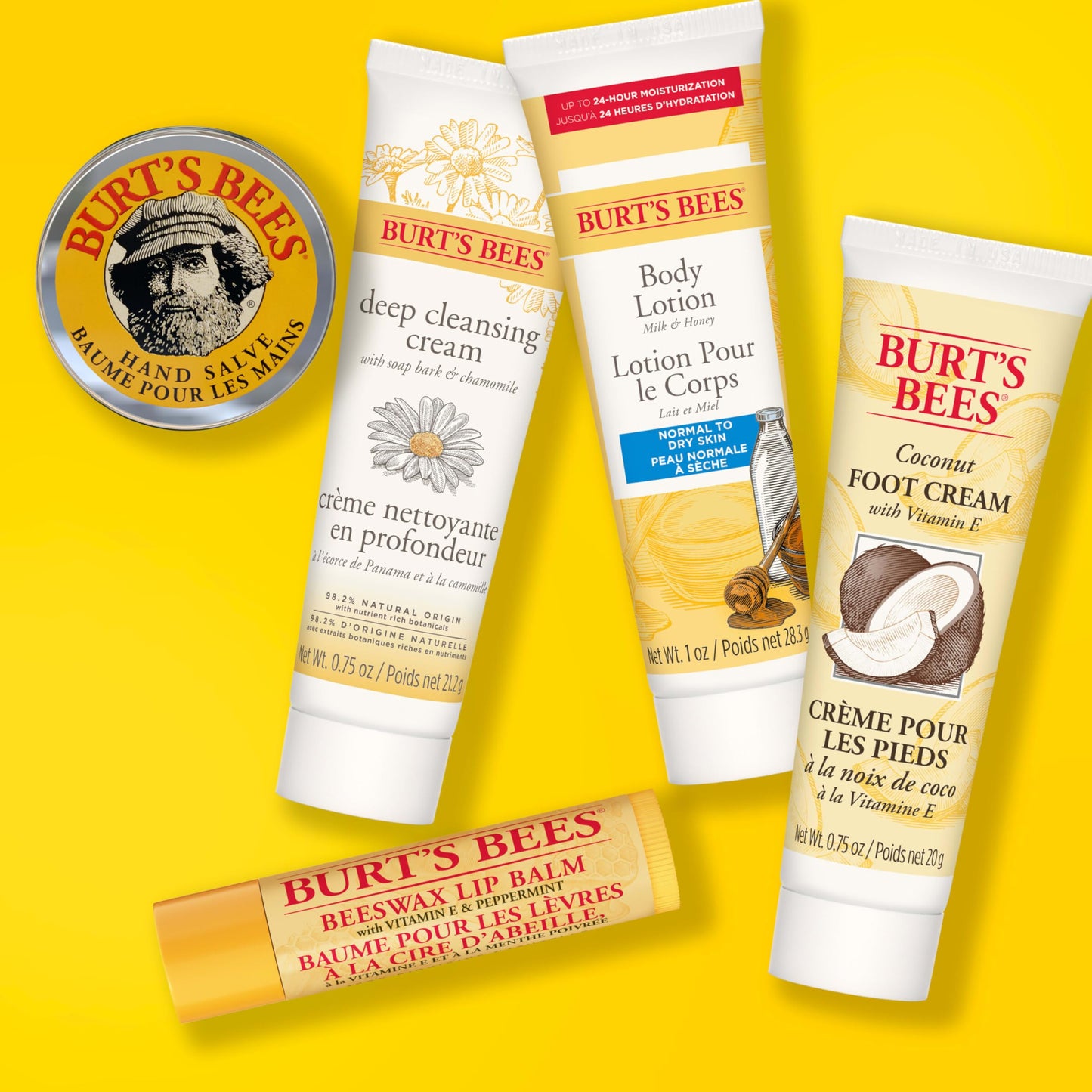 Burt's Bees Gifts Ideas - Essential Everyday Beauty Set, 5 Travel Size Products - Deep Cleansing Cream, Hand Salve, Body Lotion, Foot Cream and Lip Balm - Medaid International