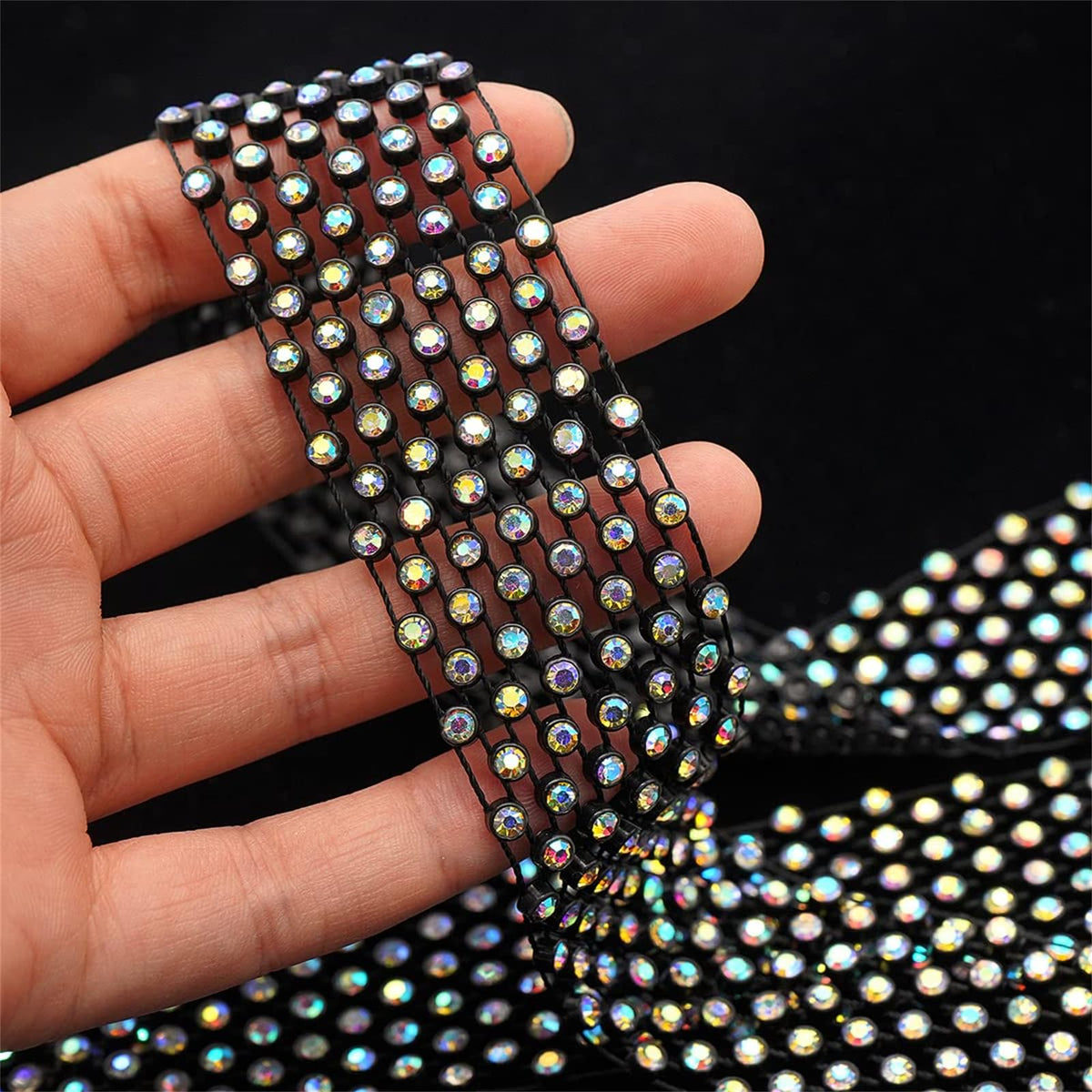 TERRIFI Rhinestone Neck Tie, Glittering Sparkle Long Thin Women's Scarf Necktie, Neckerchief Collar Decor