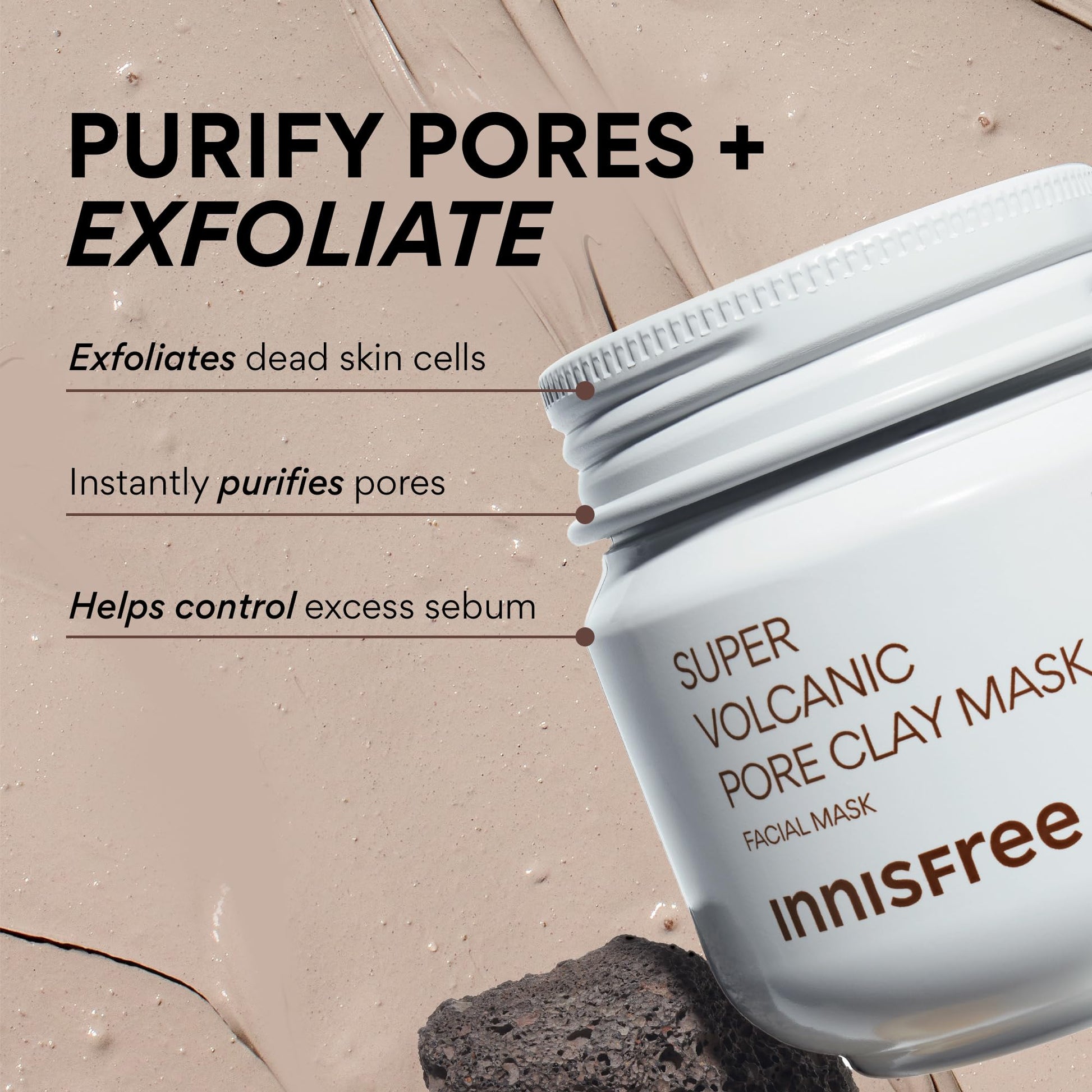 innisfree Super Volcanic Clay Mask, Premium Korean Skincare with AHA and Natural Clusters for Deep Pore Detox, Gentle Exfoliation, Oil Control - Medaid International
