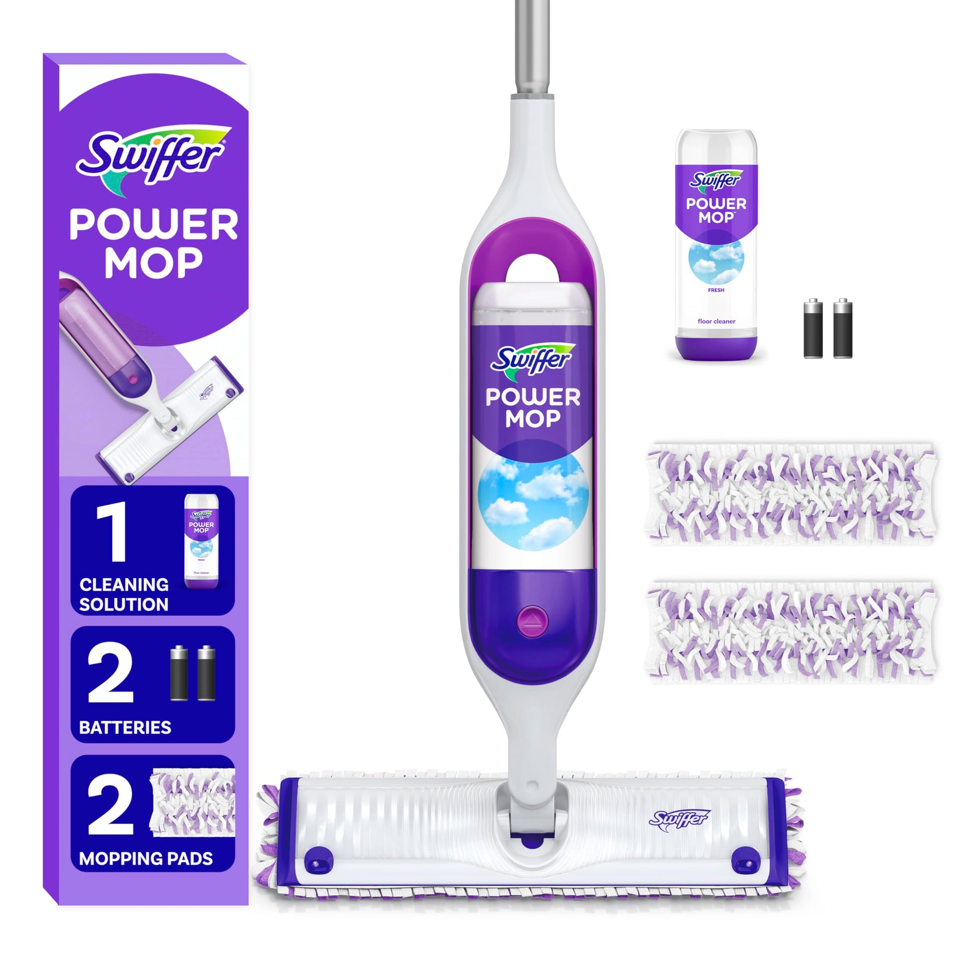 Swiffer PowerMop Multi-Surface Mop Kit for Floor Cleaning, Includes PowerMop, 2 Mopping Pad Refills, 1 Cleaning Solution with Fresh Scent and 2 Batteries - Medaid International