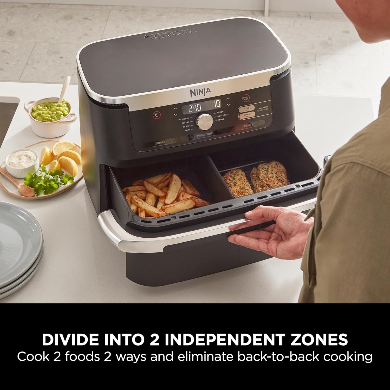 Ninja Foodi FlexDrawer Air Fryer, Dual Zone with Removable Divider, Large 10.4L Drawer, 7-in-1, Air-Fryer Uses No Oil, Air Fry, Roast, Bake, Max Crisp, Non-Stick Dishwasher Safe Parts, Black AF500ME - Medaid International
